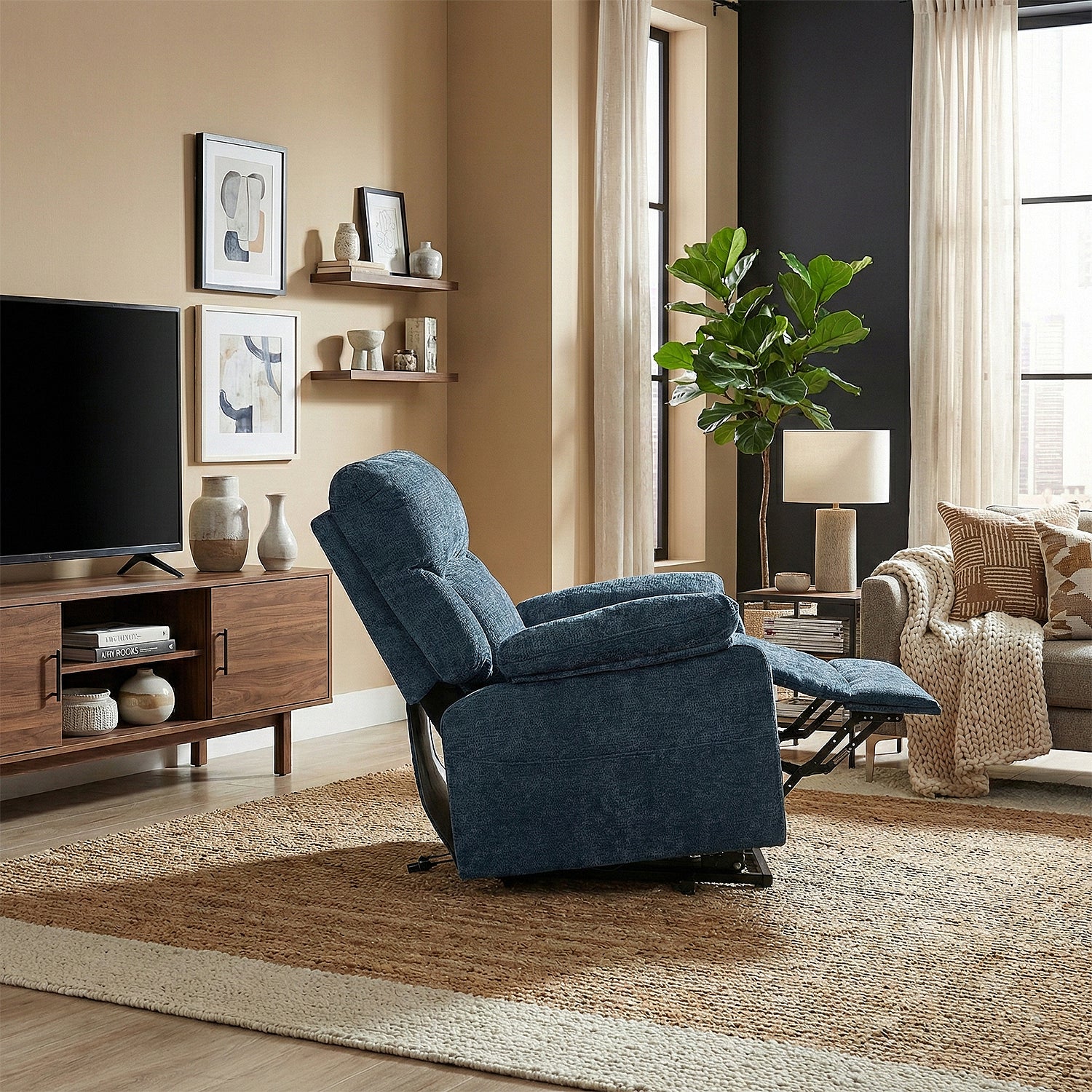Silla Reclinable Eléctrica Aspen Chenille Azul