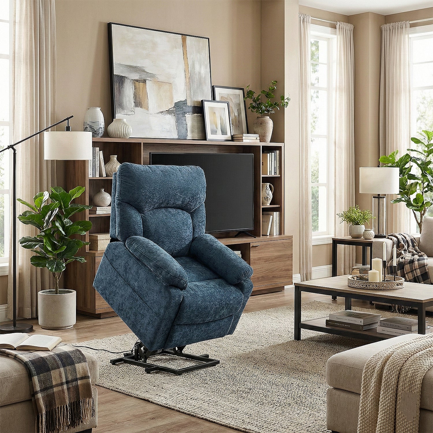 Silla Reclinable Eléctrica Aspen Chenille Azul