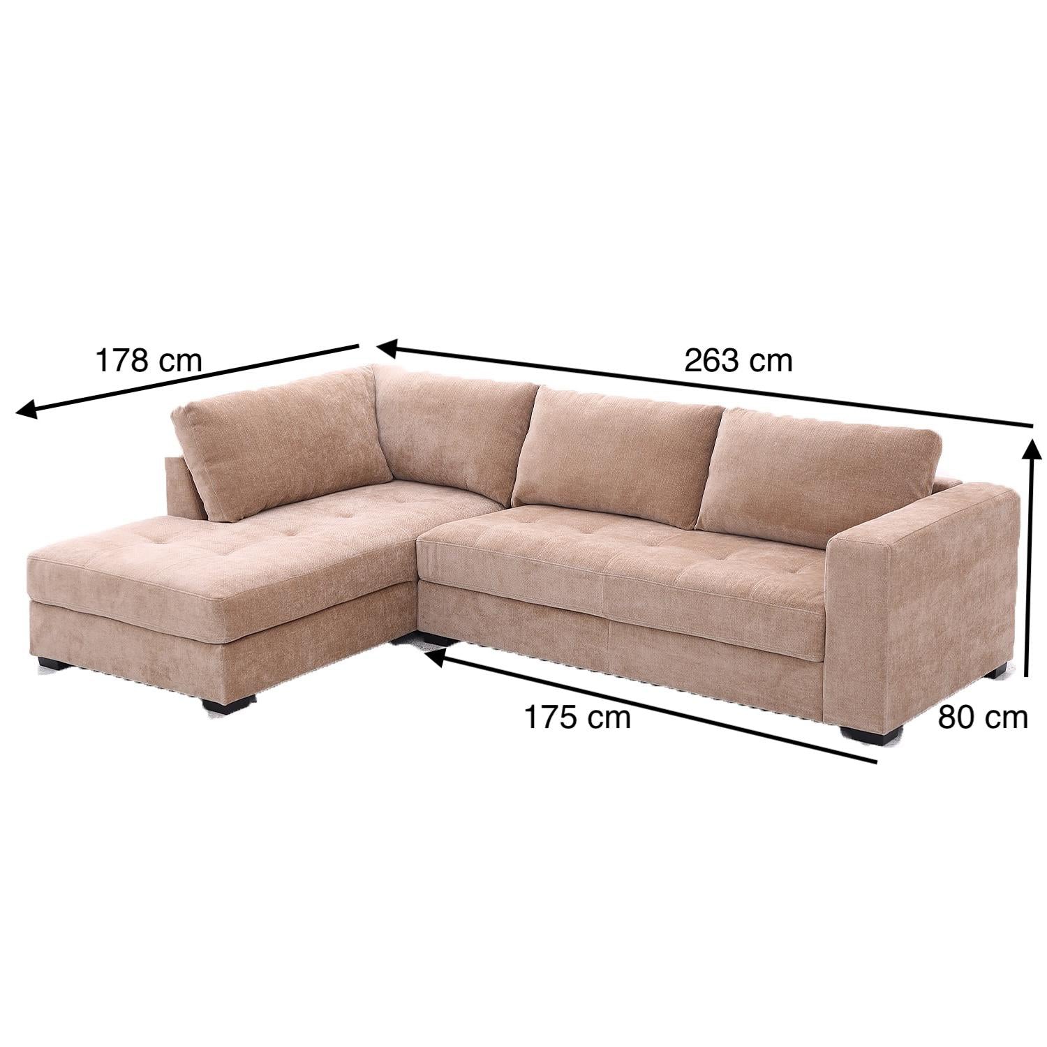 Sofá en L Pierini Chenille Mocca Lado Izquierdo