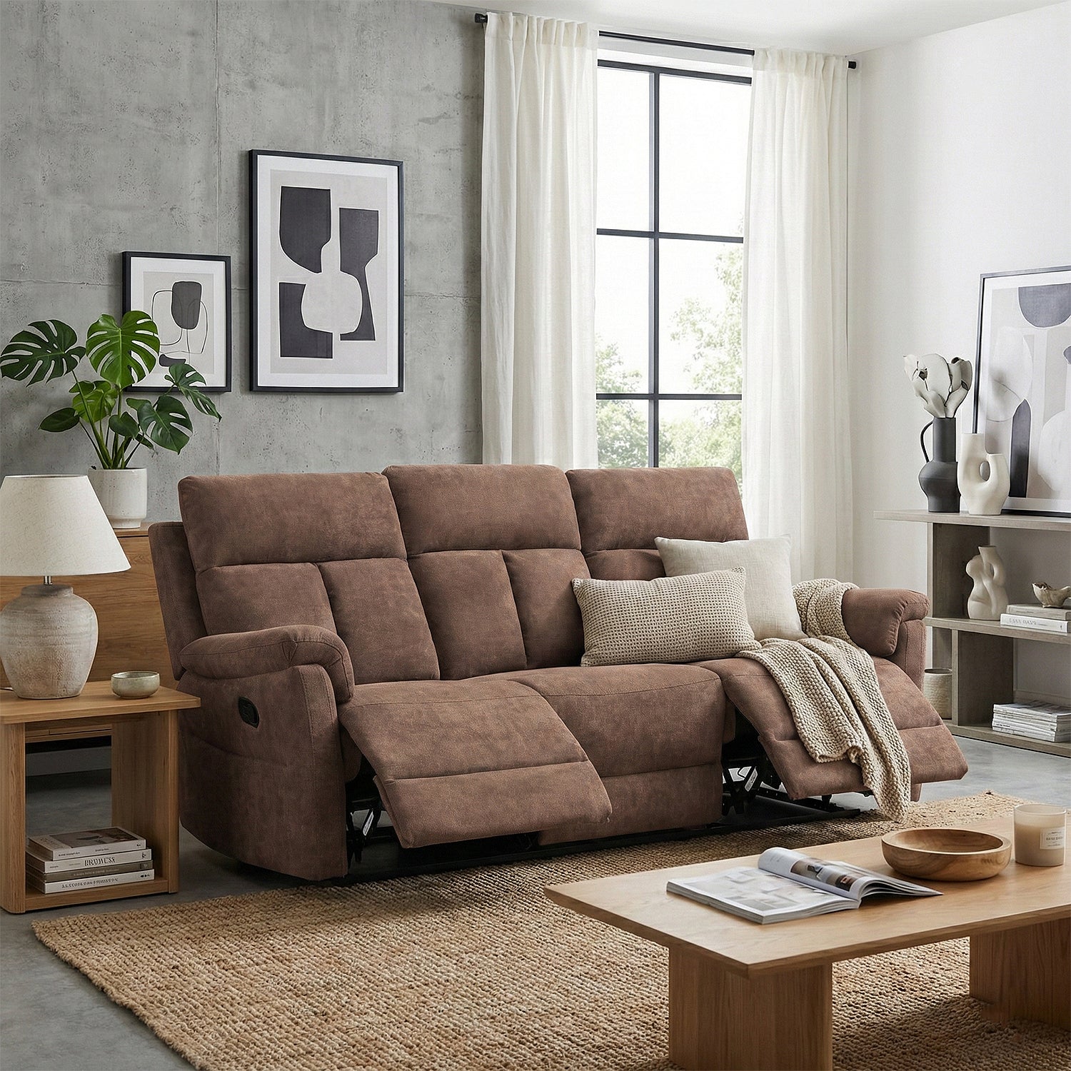 Sofá Reclinable 3 Puestos Roterdam Chenille Chocolate