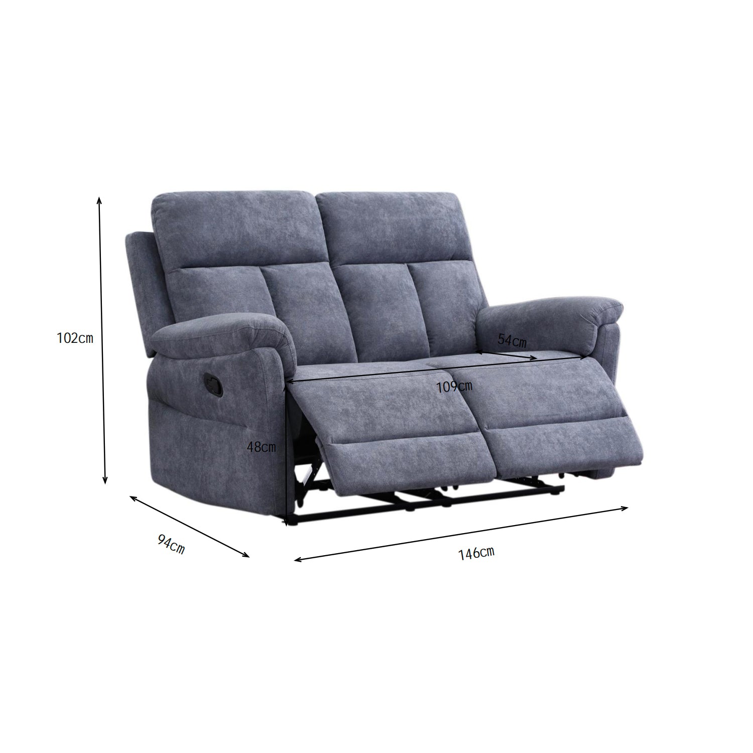 Sofá Reclinable 2 Puestos Roterdam Chenille Gris
