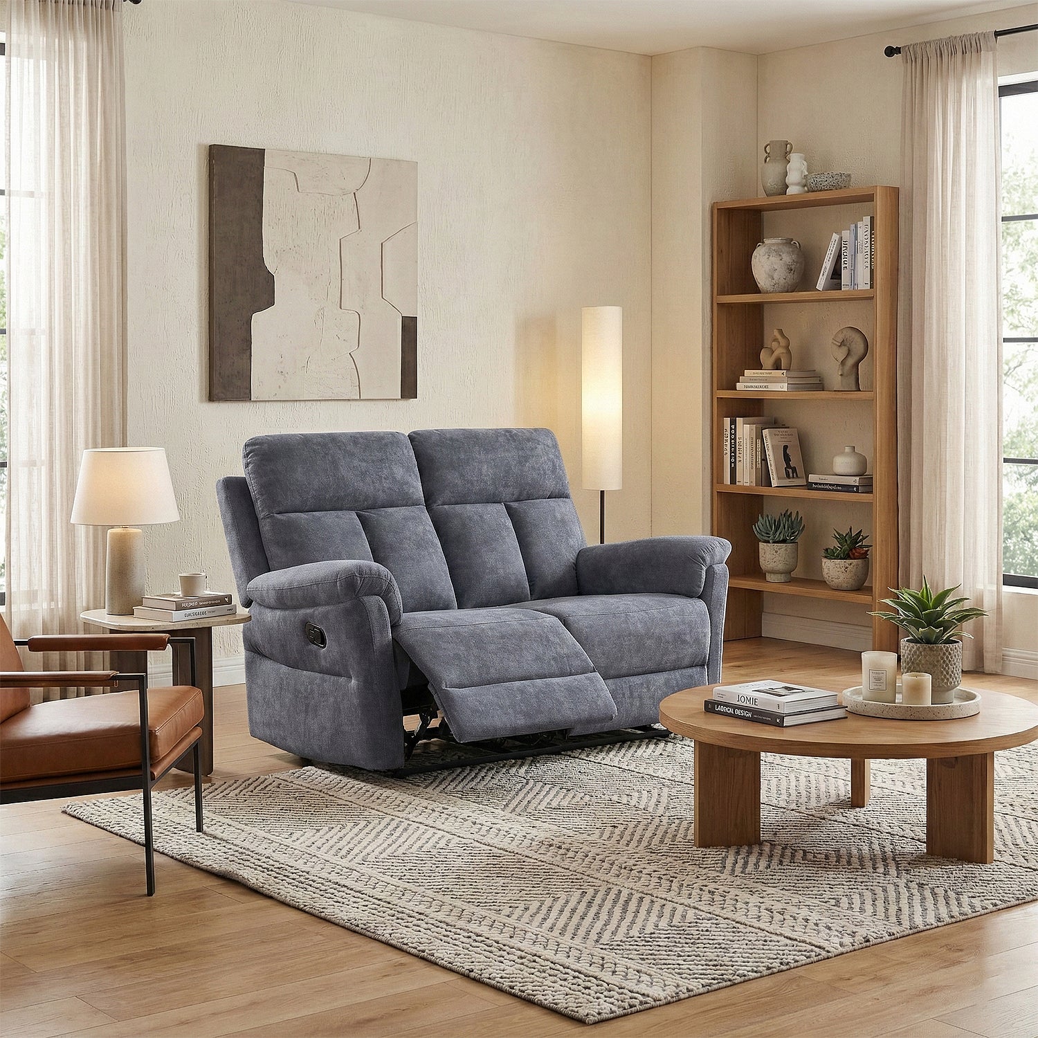 Sofá Reclinable 2 Puestos Roterdam Chenille Gris