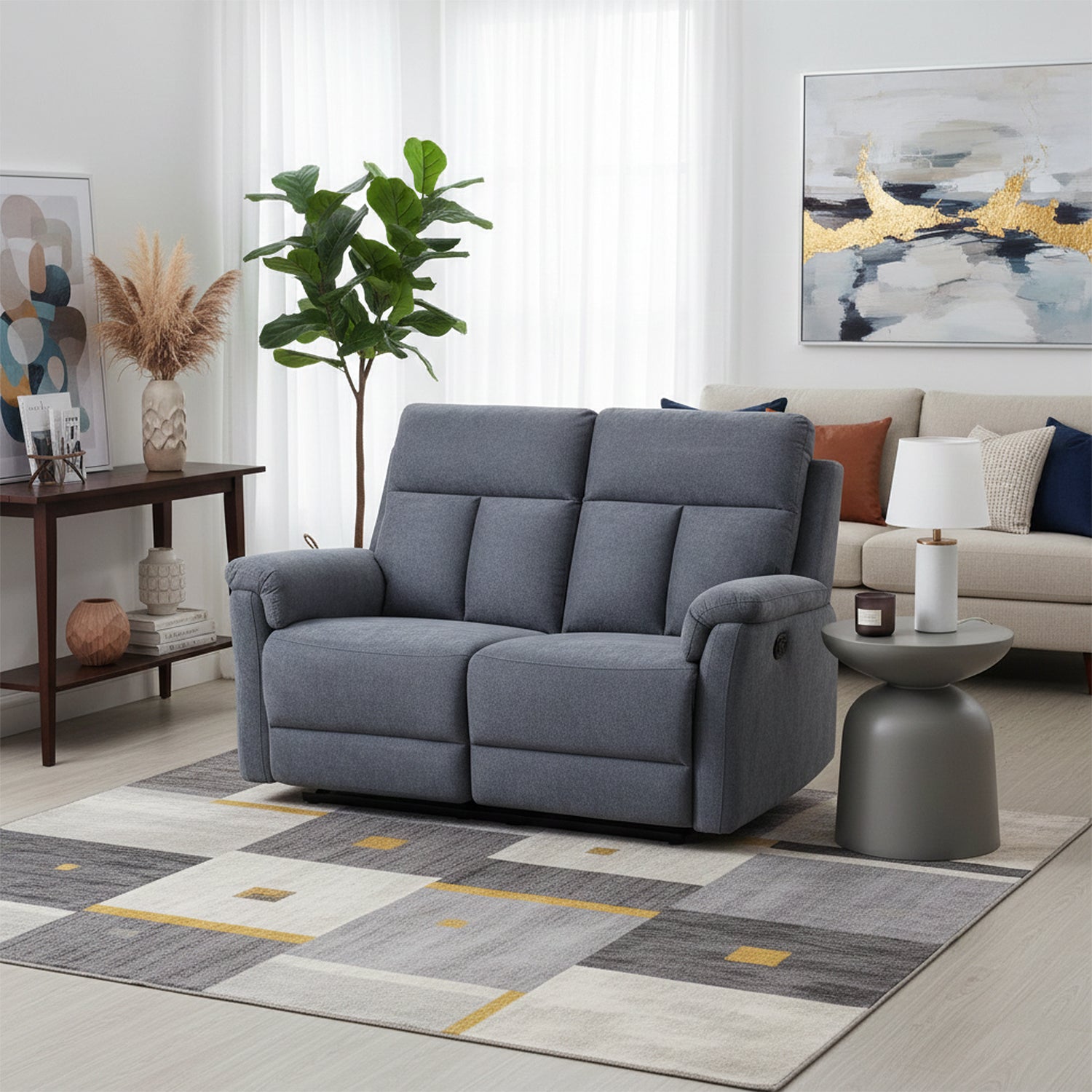 Sofá Reclinable 2 Puestos Roterdam Chenille Gris