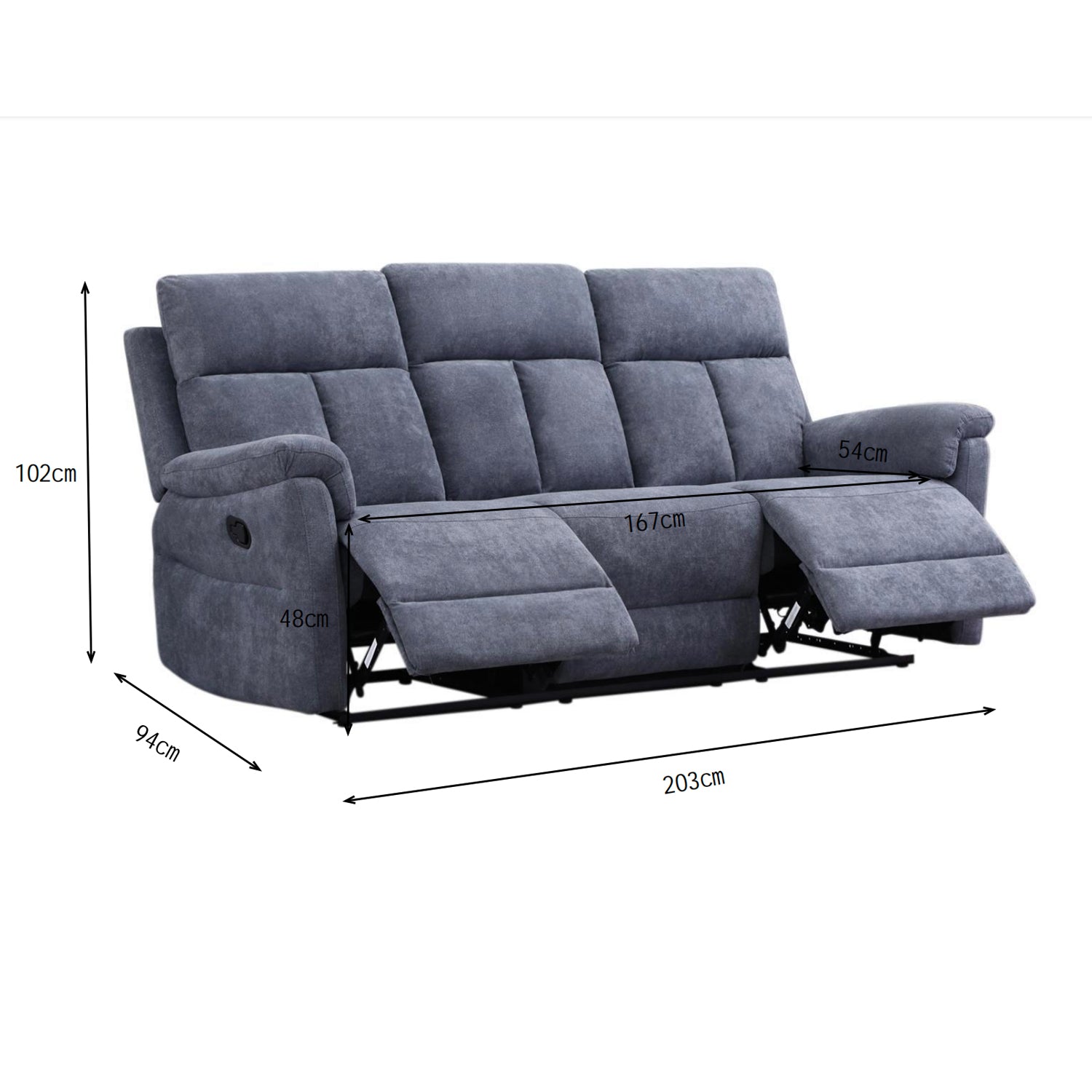Sofá Reclinable 3 Puestos Roterdam Chenille Gris
