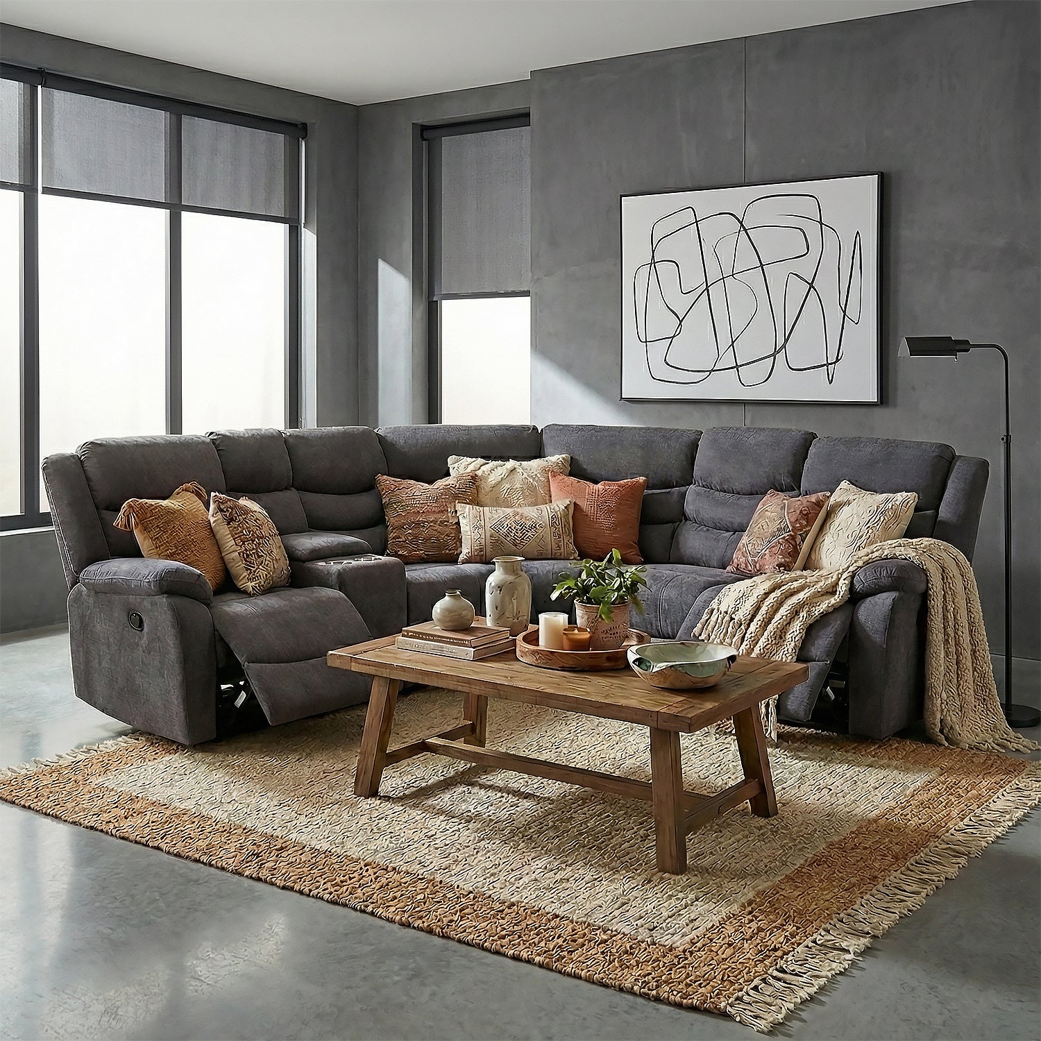Sala Rinconera Reclinable Anahi Chenille Plomo