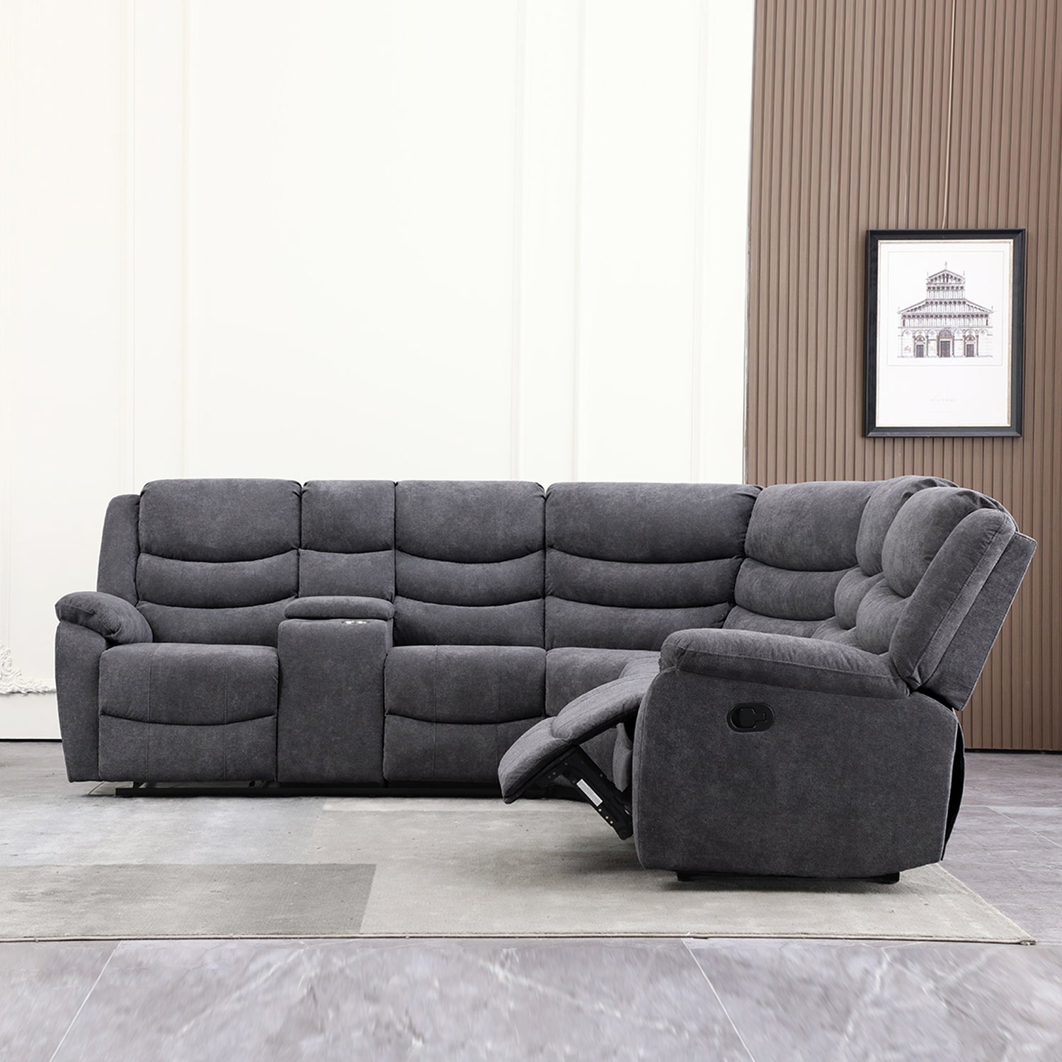 Sala Rinconera Reclinable Anahi Chenille Plomo