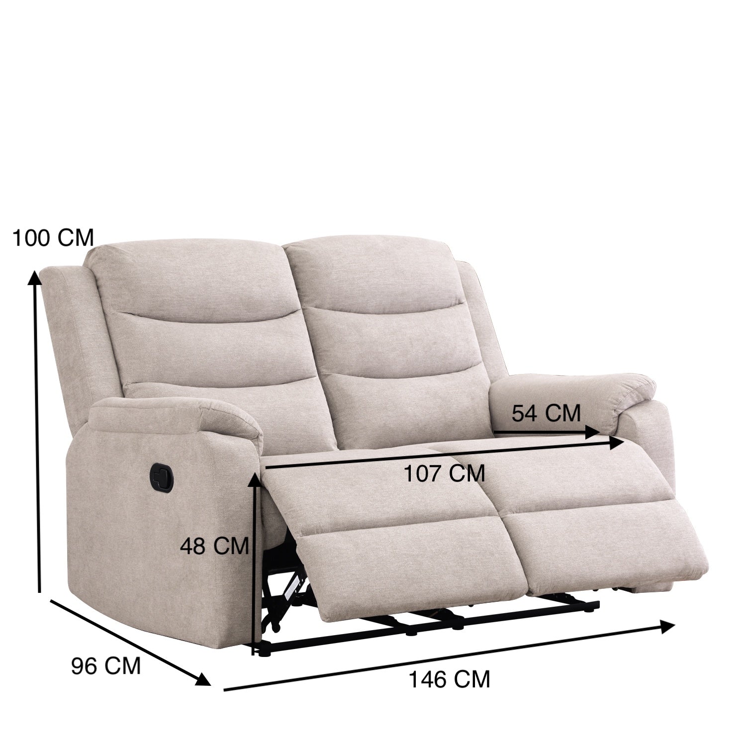 Sofá Reclinable 2 Puestos Cliford Chenille Beige