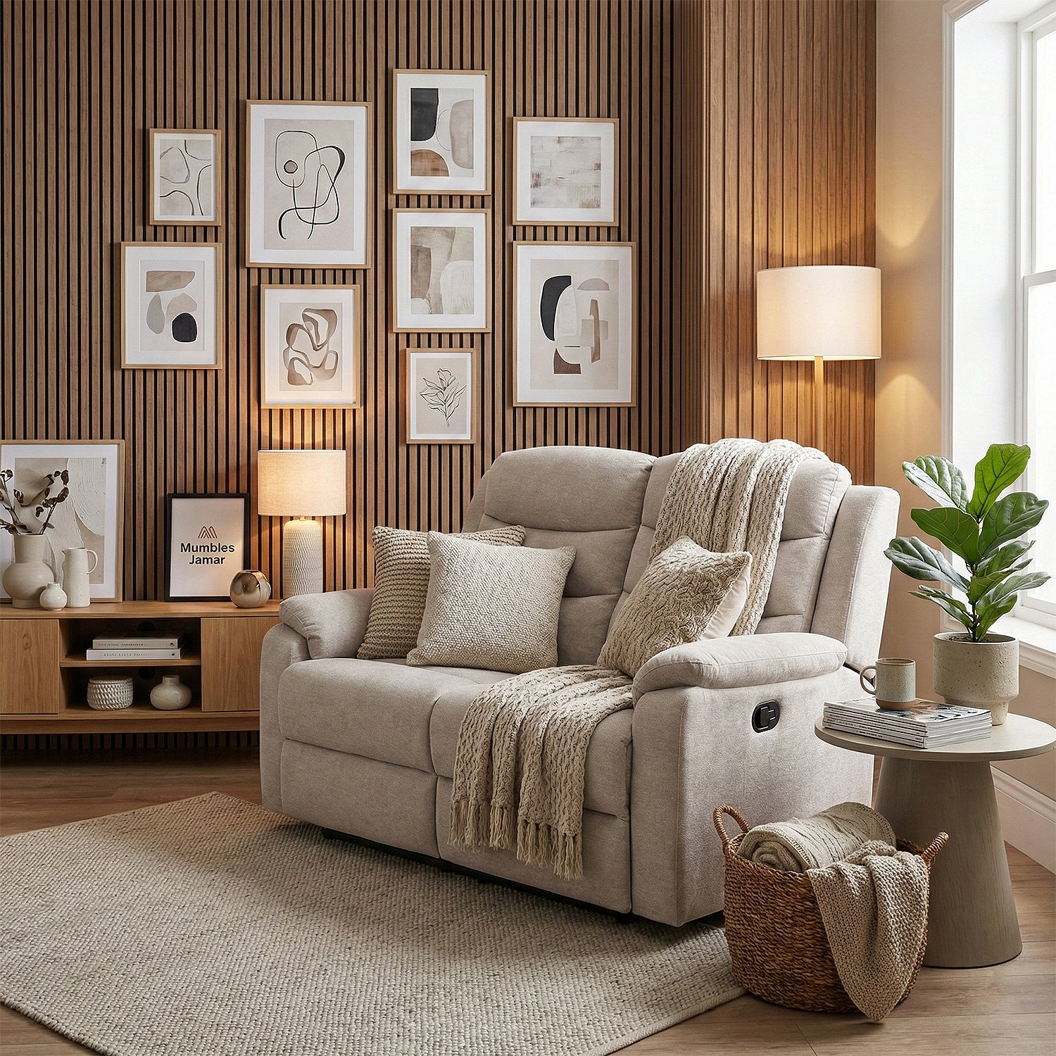 Sofá Reclinable 2 Puestos Cliford Chenille Beige