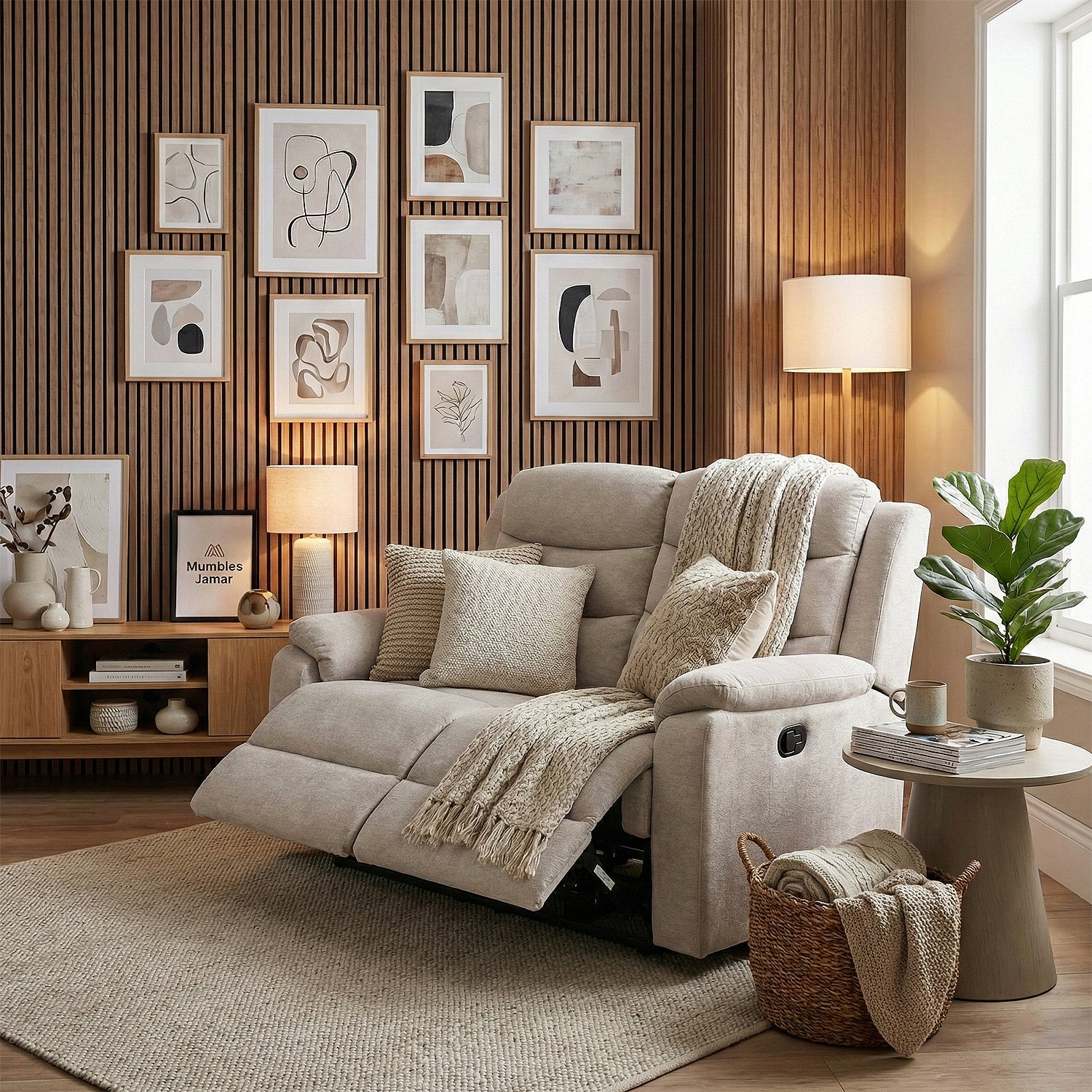 Sofá Reclinable 2 Puestos Cliford Chenille Beige
