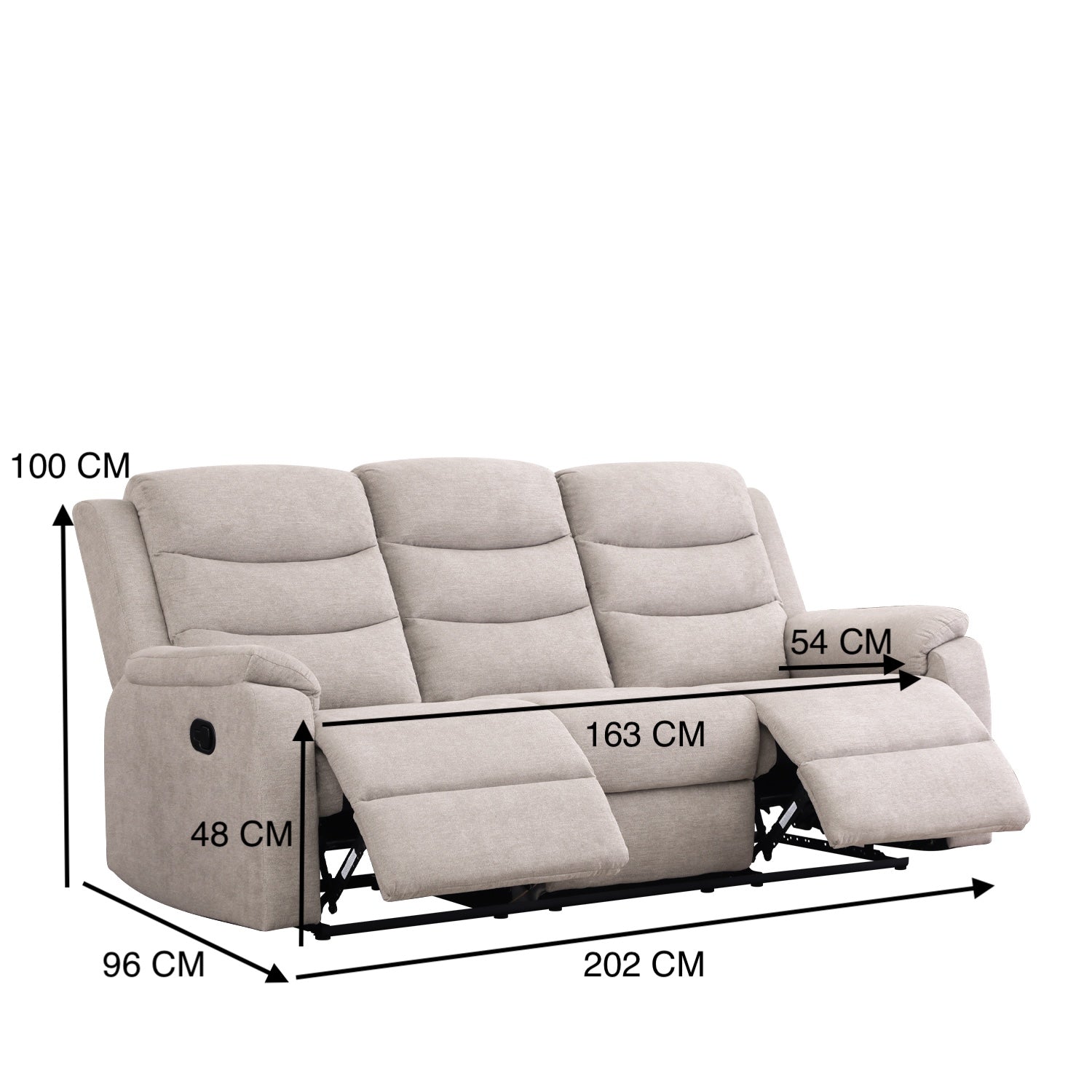 Sofá Reclinable 3 Puestos Cliford Chenille Beige