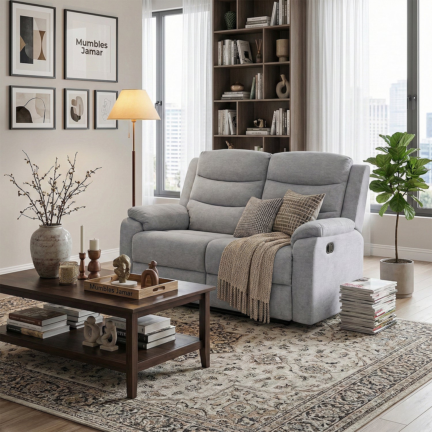 Sofá Reclinable 2 Puestos Cliford Chenille Plata