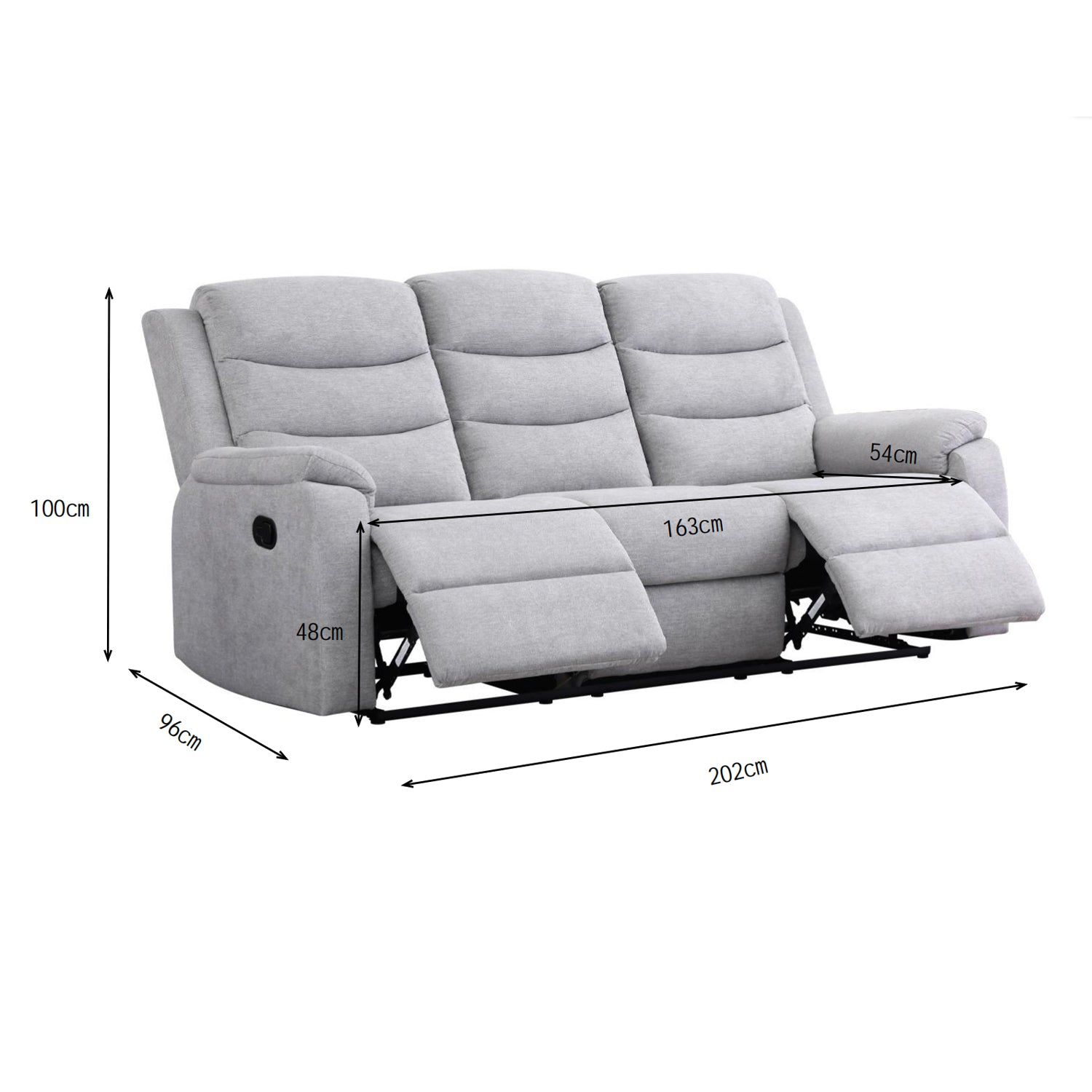 Sofá Reclinable 3 Puestos Cliford Chenille Plata