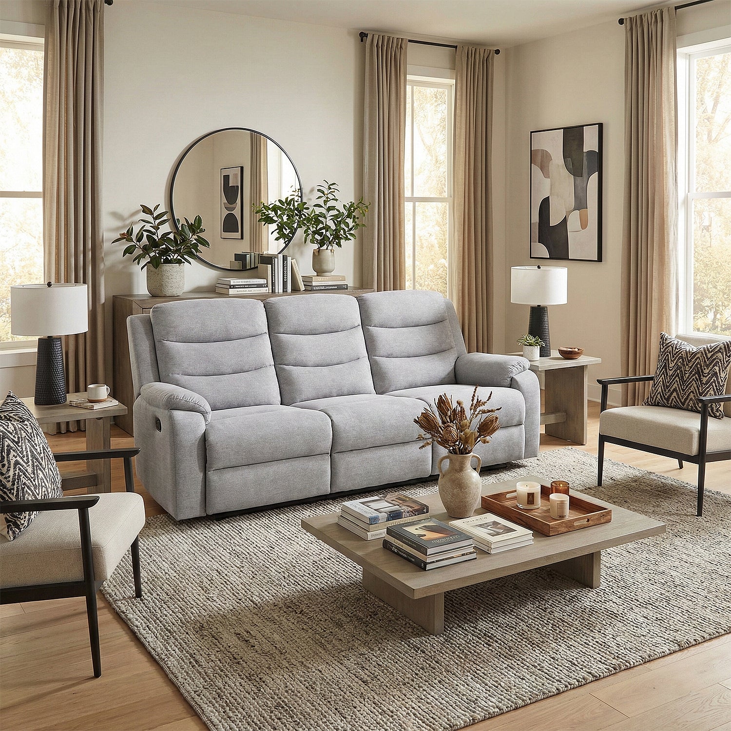 Sofá Reclinable 3 Puestos Cliford Chenille Plata