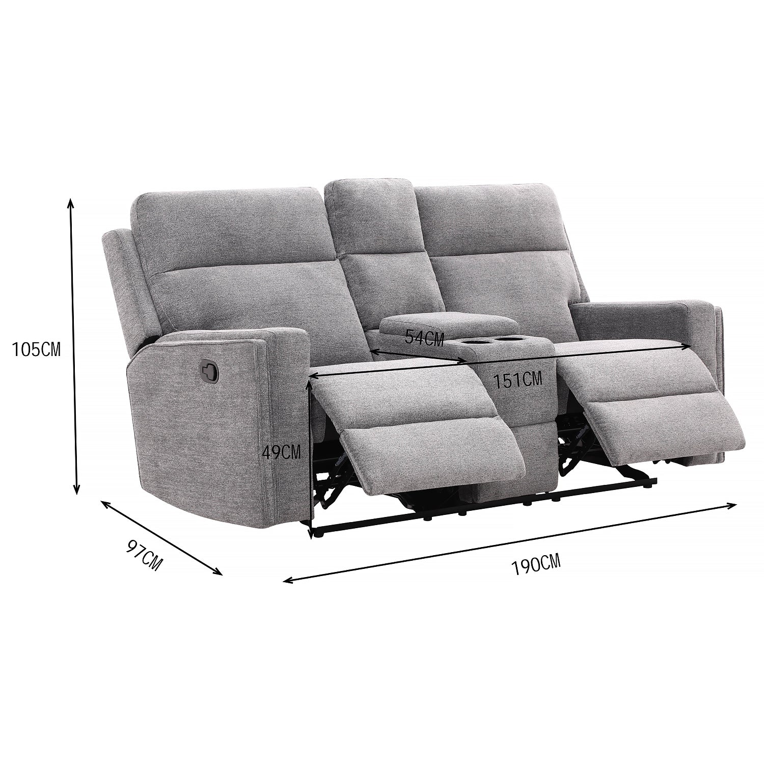 Sofá Reclinable 2 Puestos Beckel Chenille Gris