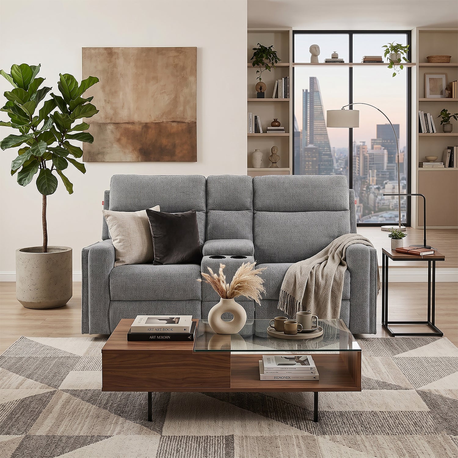Sofá Reclinable 2 Puestos Beckel Chenille Gris