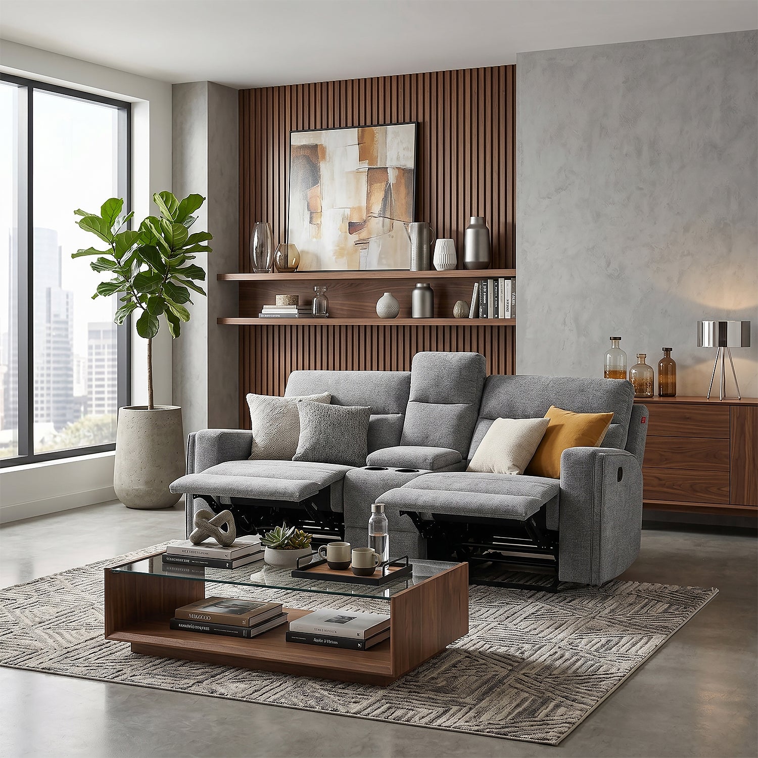 Sofá Reclinable 2 Puestos Beckel Chenille Gris