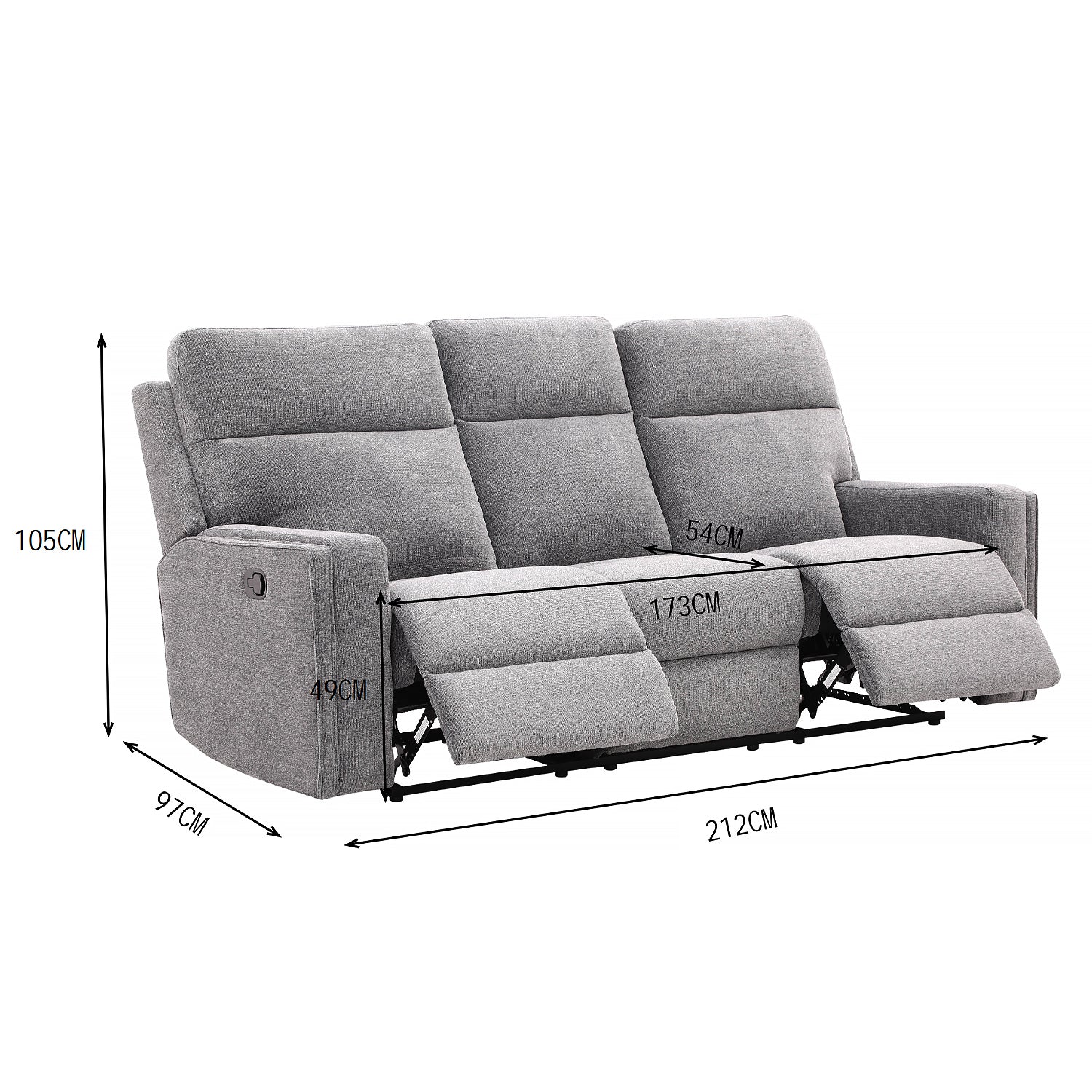 Sofá Reclinable 3 Puestos Beckel Chenille Gris