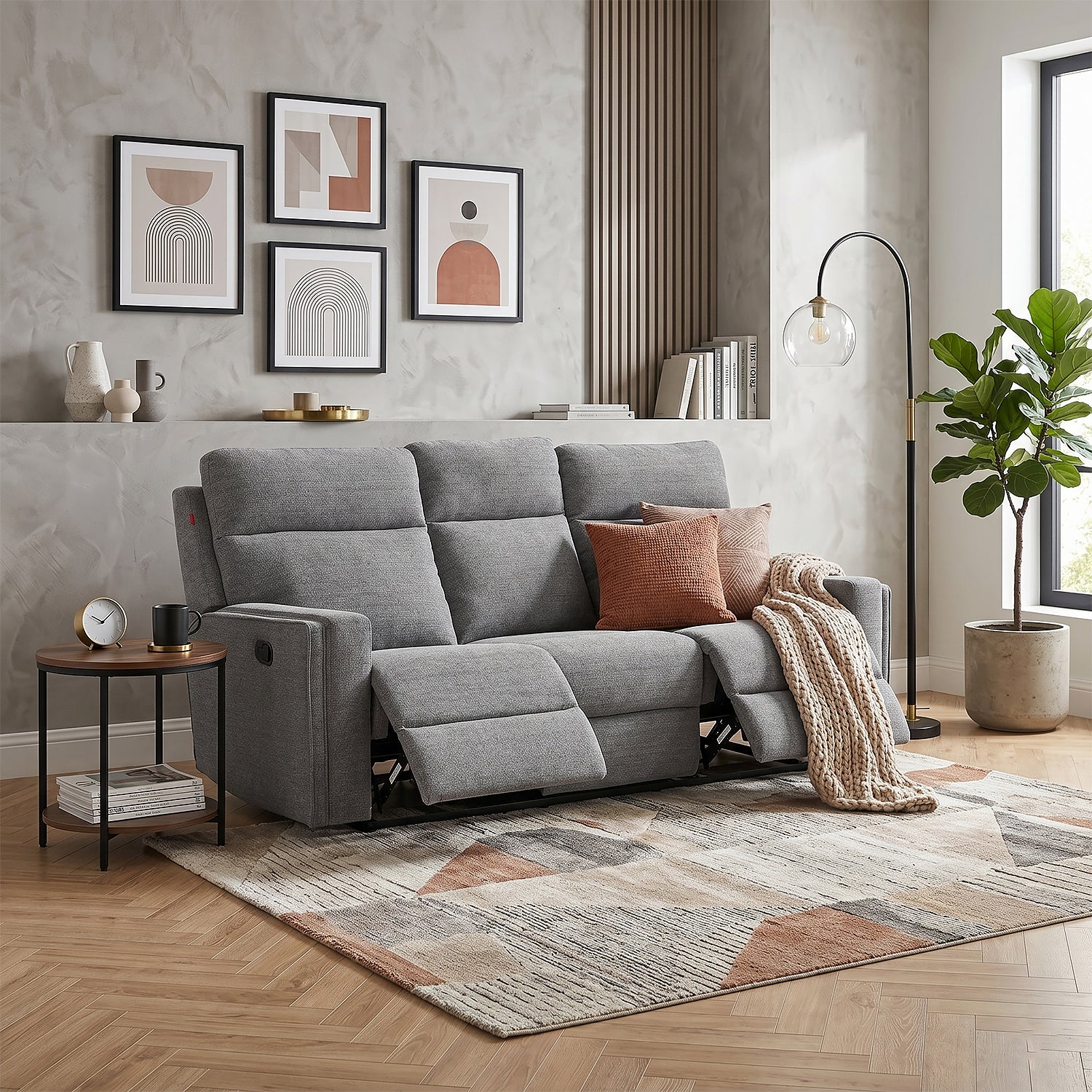 Sofá Reclinable 3 Puestos Beckel Chenille Gris