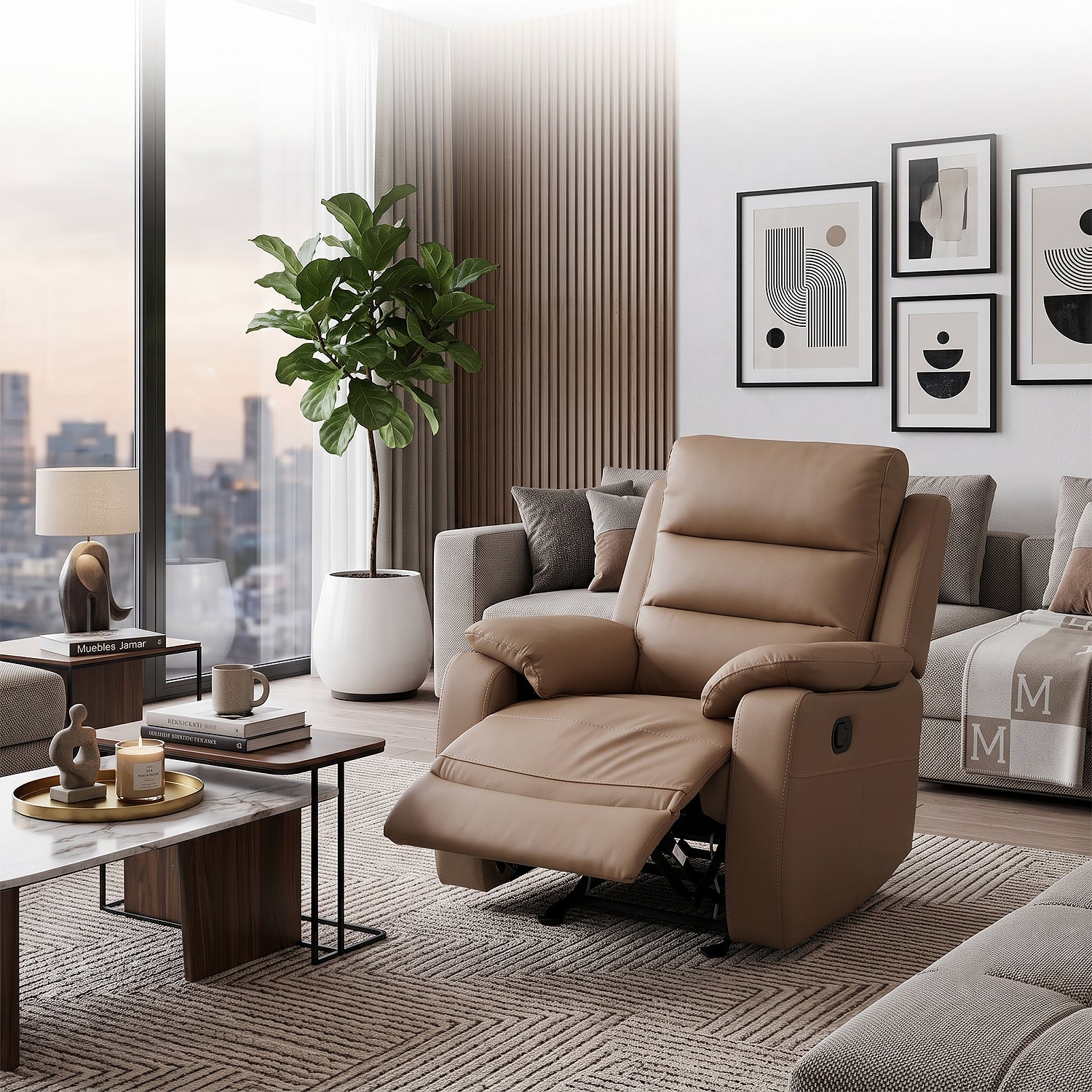 Sillón Reclinable Buzz Cuero Café