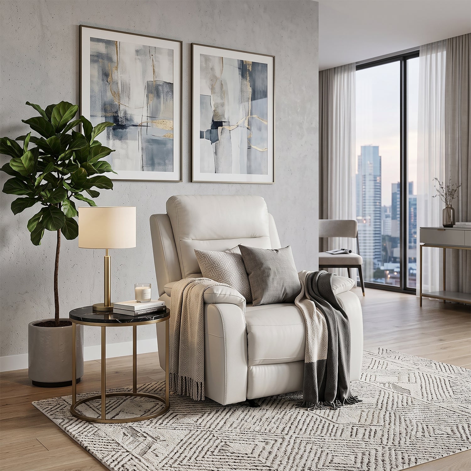 Sillón Reclinable Buzz Cuero Off White