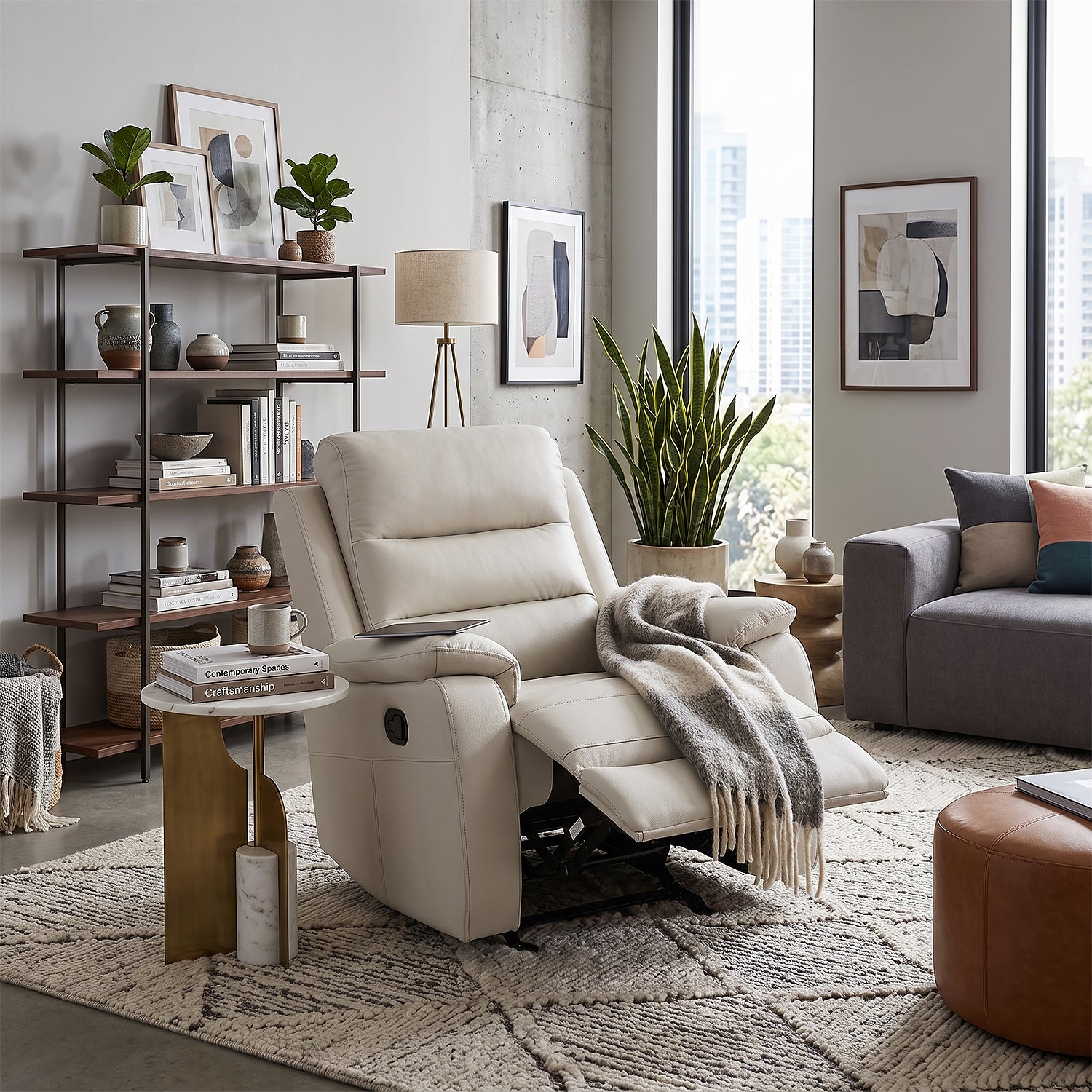 Sillón Reclinable Buzz Cuero Off White