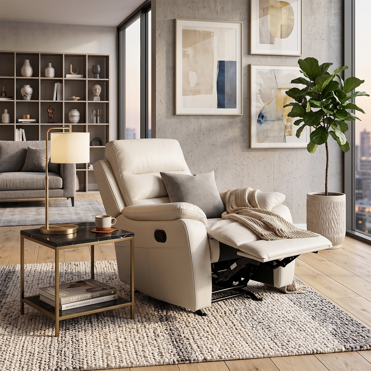 Sillón Reclinable Buzz Cuero Off White