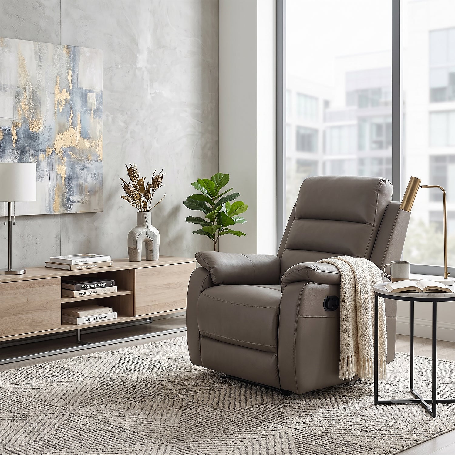 Sillón Reclinable Buzz Cuero Gris