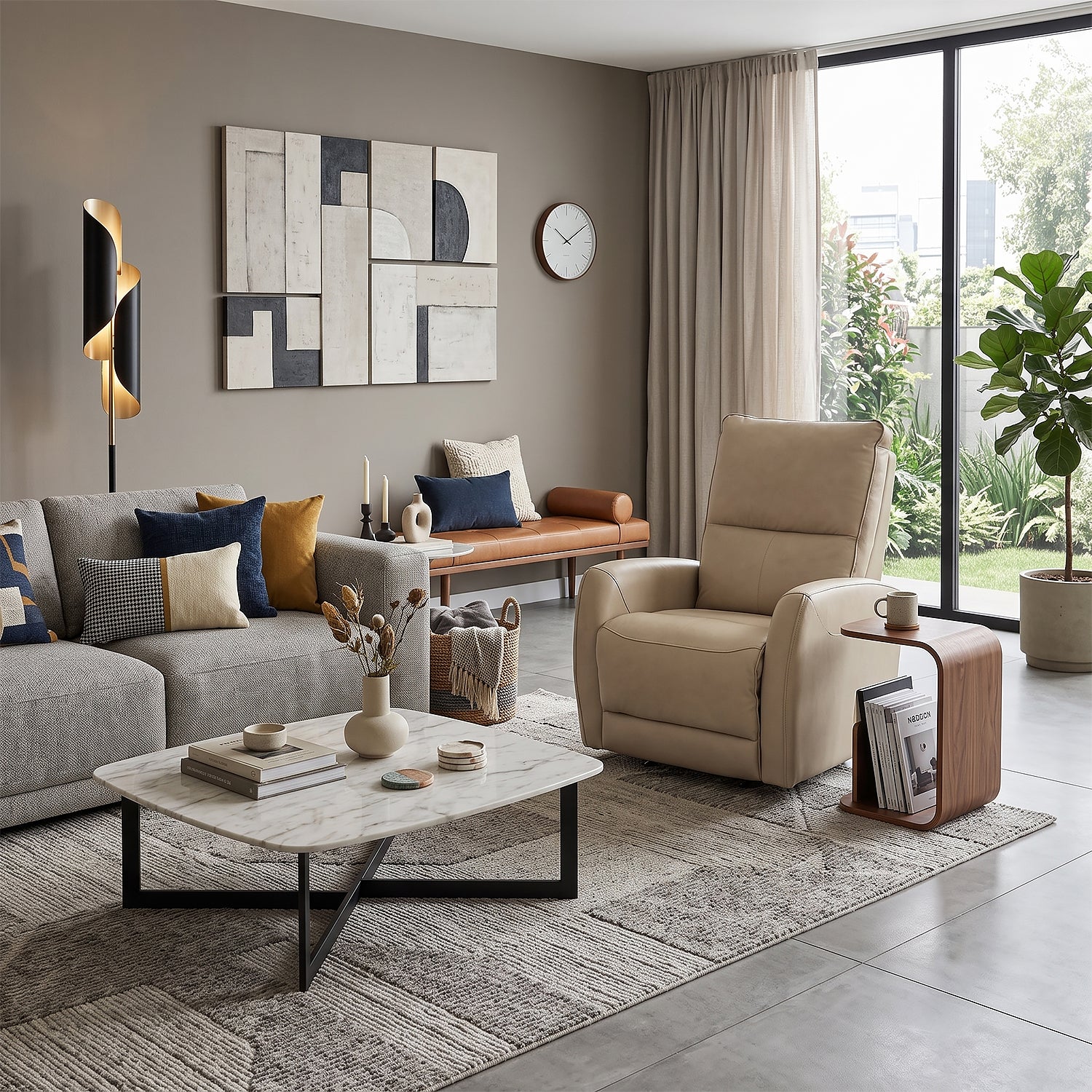 Silla Reclinable Bob Cuero Beige