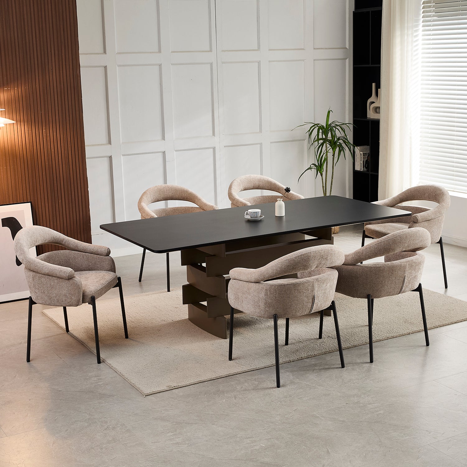 Comedor 6 Puestos Carol Chenille Beige, Natural