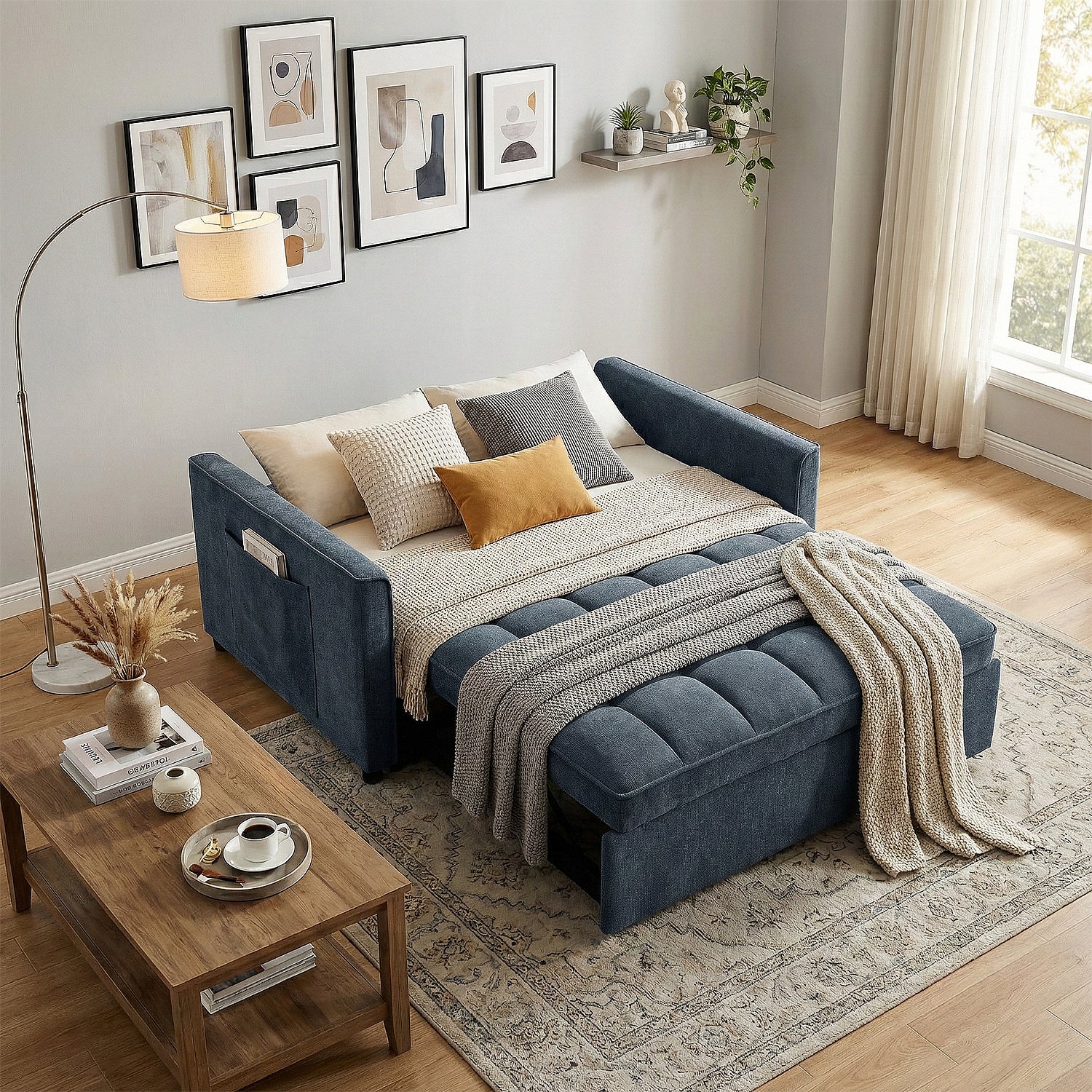 Sofá Cama Gaia Chenille Azul