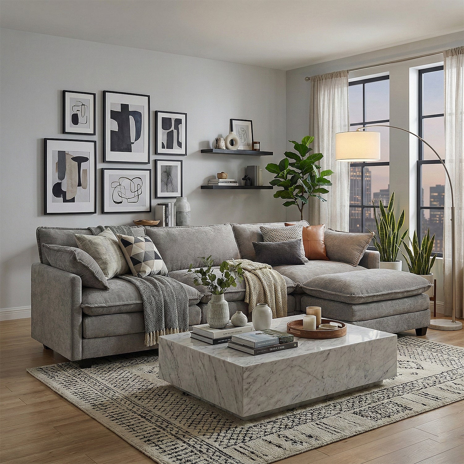 Sala Rinconera Elipse Chenille Gris