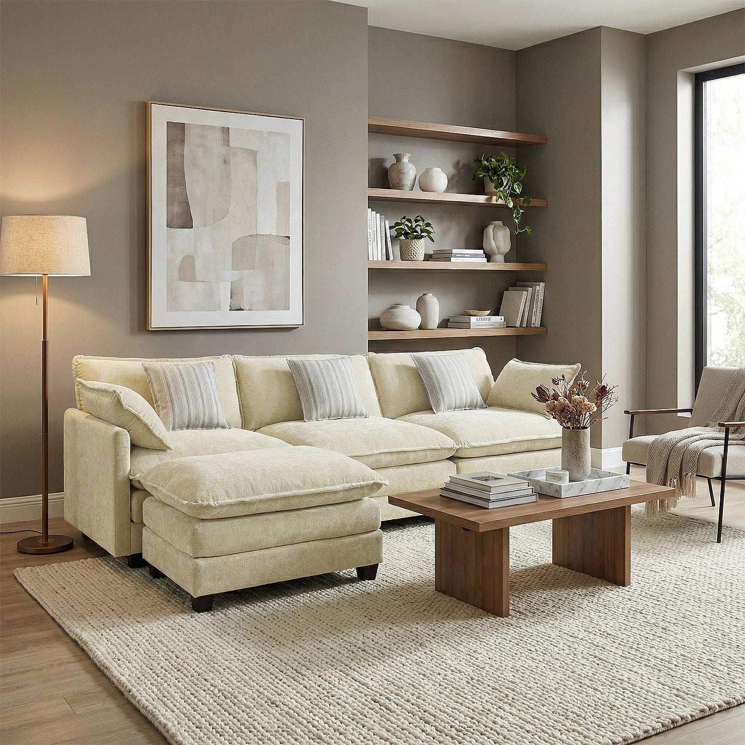 Sala Rinconera Elipse Chenille Off White
