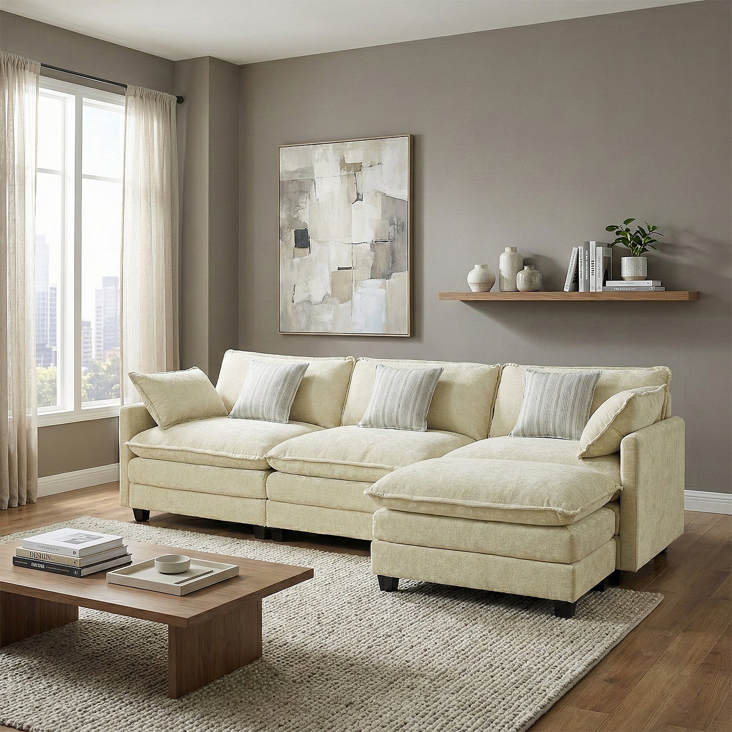 Sala Rinconera Elipse Chenille Off White