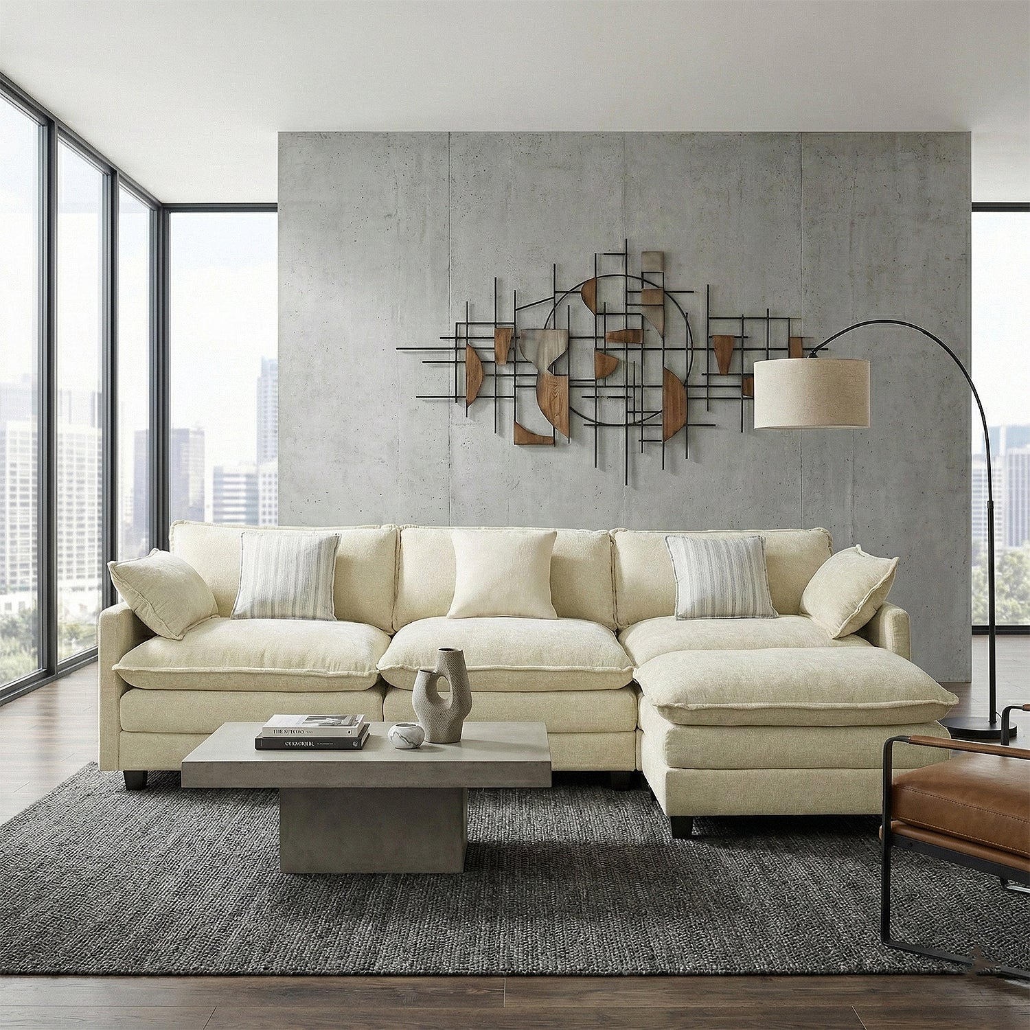 Sala Rinconera Elipse Chenille Off White