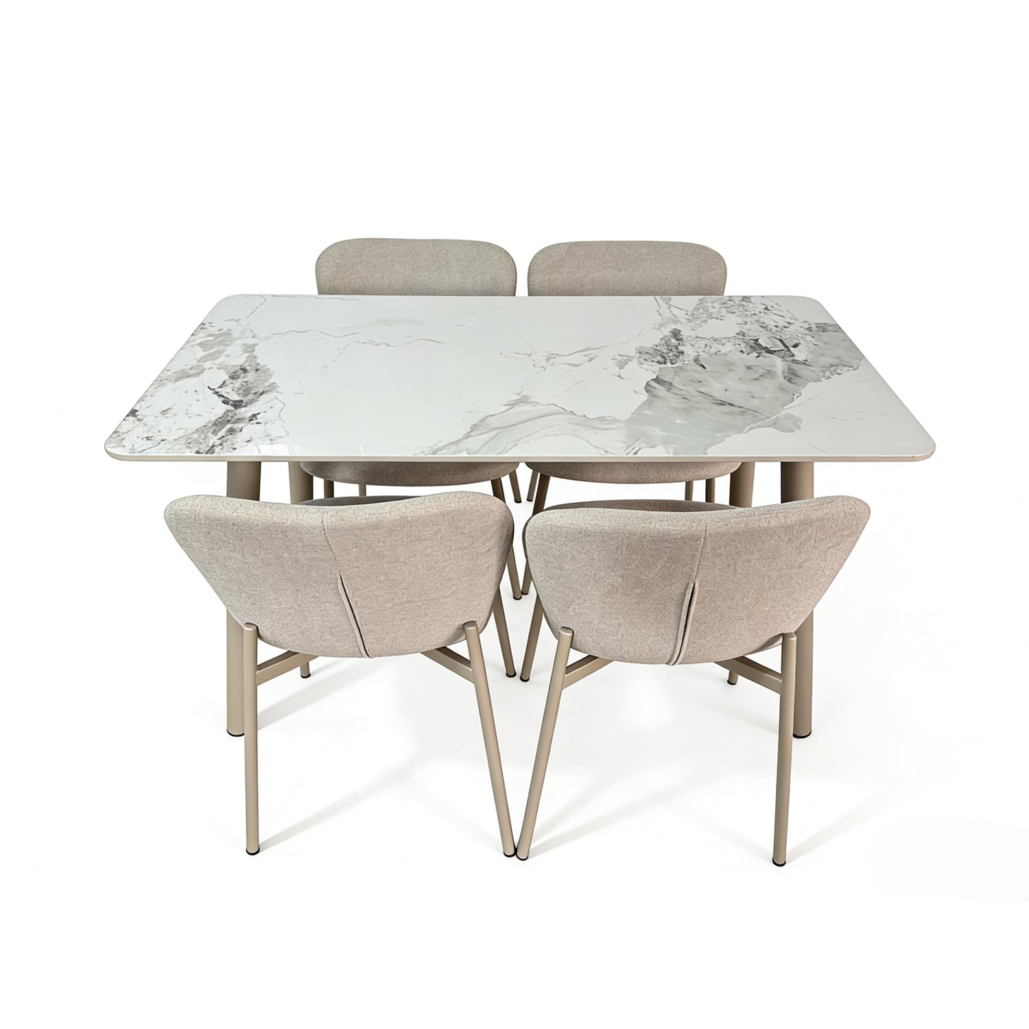 Comedor 4 Puestos Fizz Chenille Beige, Marmolado