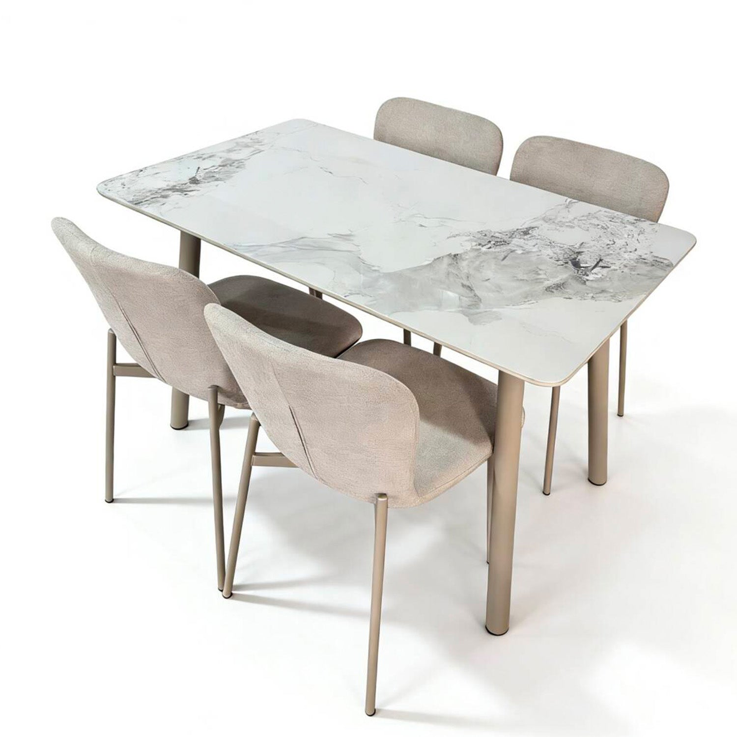 Comedor 4 Puestos Fizz Chenille Beige, Marmolado