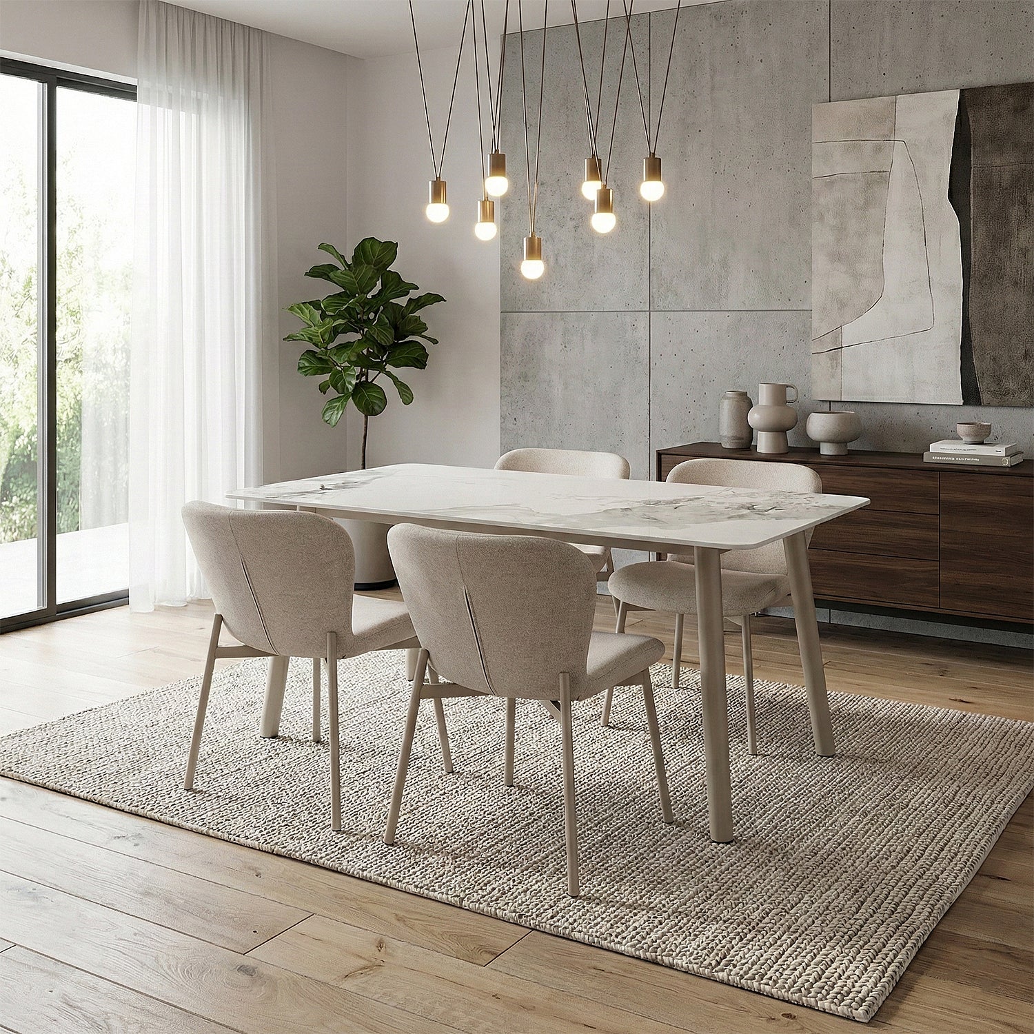 Comedor 4 Puestos Fizz Chenille Beige, Marmolado
