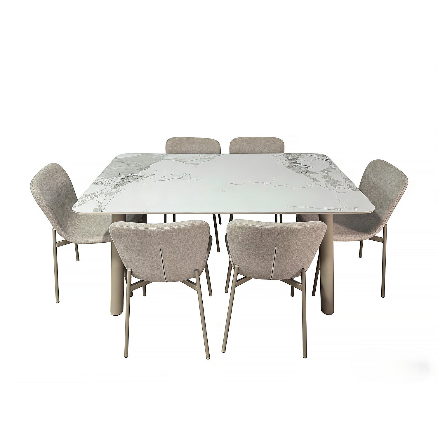 Comedor 6 Puestos Fizz Chenille Beige, Marmolado