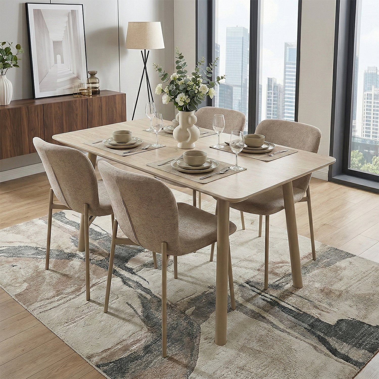 Comedor 4 Puestos Fizz Chenille Mocca, Marmolado