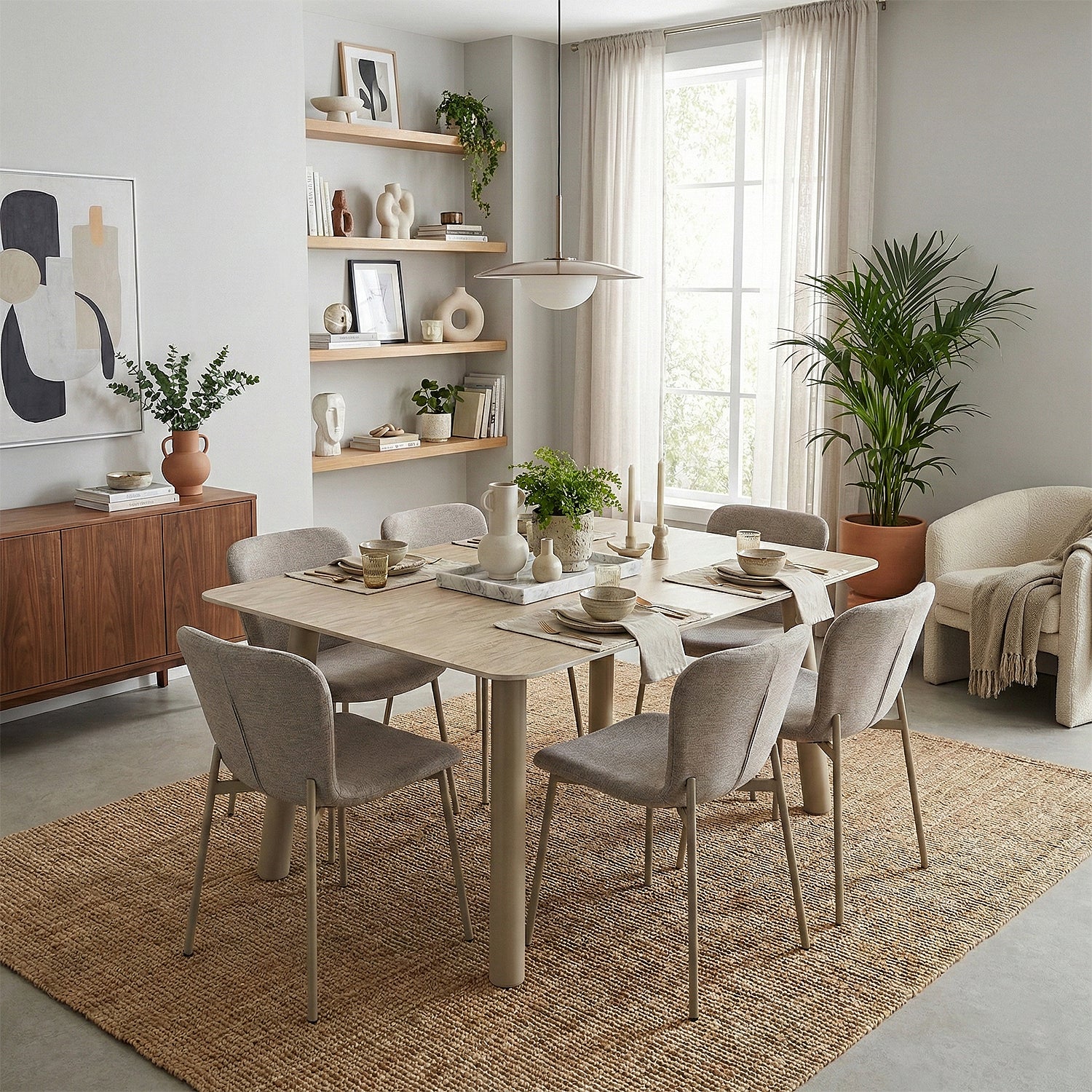 Comedor 6 Puestos Fizz Chenille Mocca, Marmolado