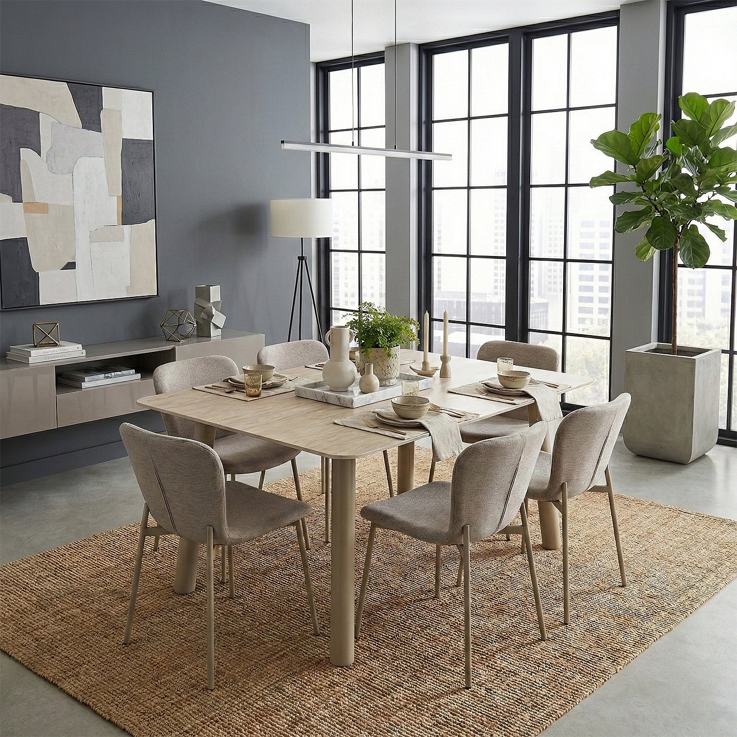 Comedor 6 Puestos Fizz Chenille Mocca, Marmolado