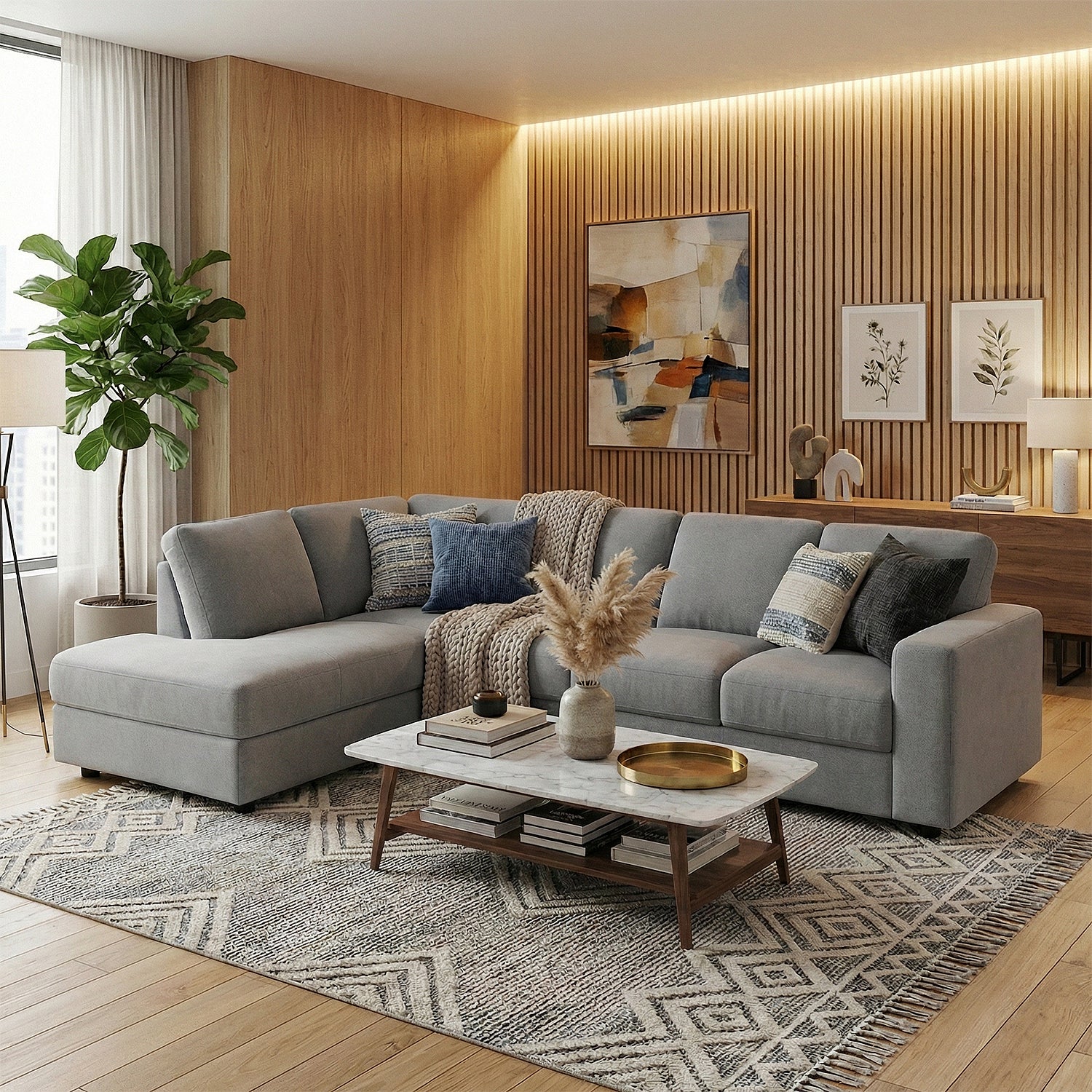 Sala Rinconera Rusel Chenille Gris