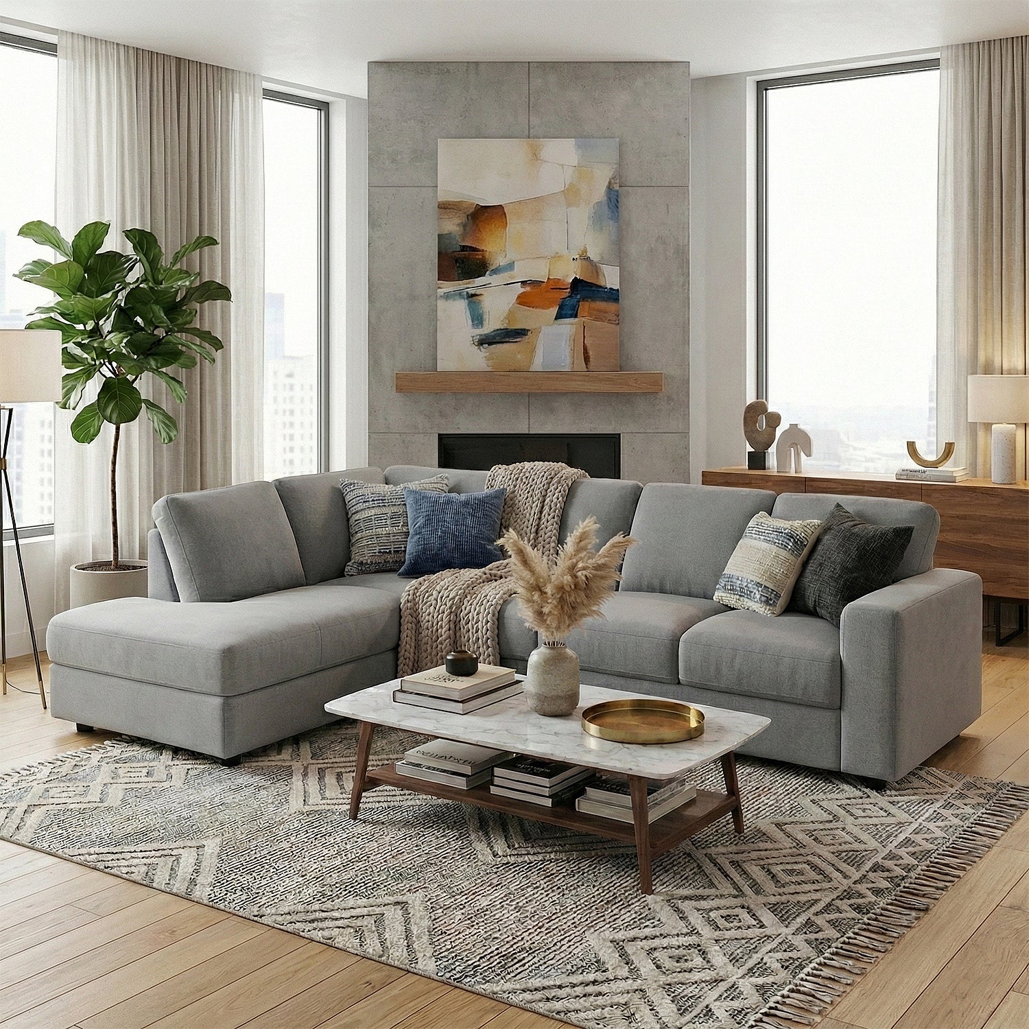 Sala Rinconera Rusel Chenille Gris