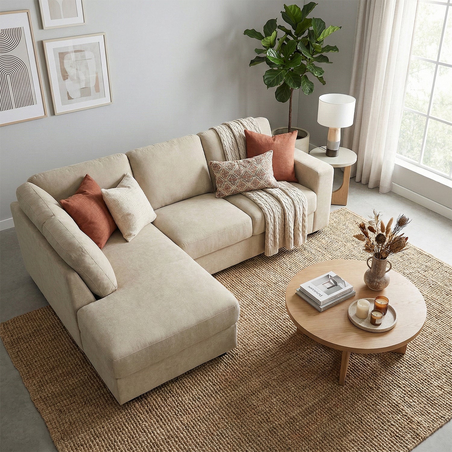 Sala Rinconera Rusel Chenille Beige