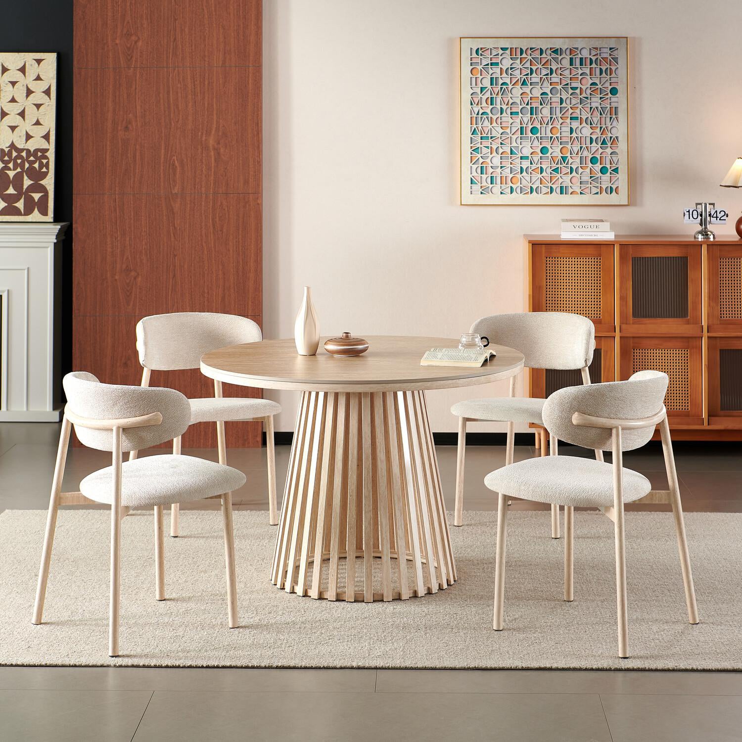 Comedor 4 Puestos Donato Chenille Beige, Marmolado