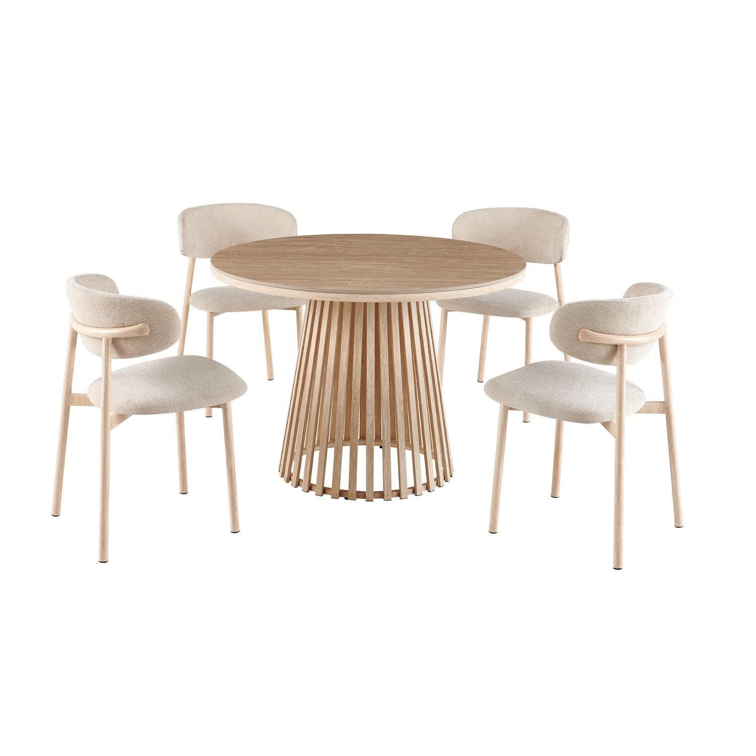 Comedor 4 Puestos Donato Chenille Beige, Marmolado