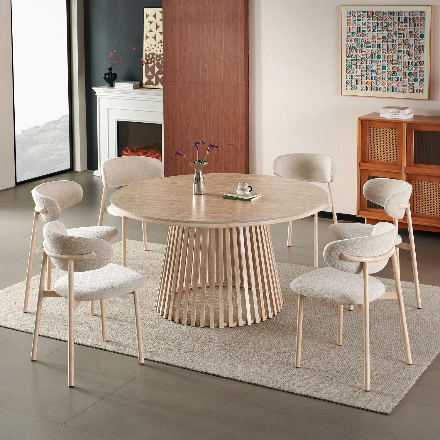 Comedor 6 Puestos Donato Chenille Beige, Natural