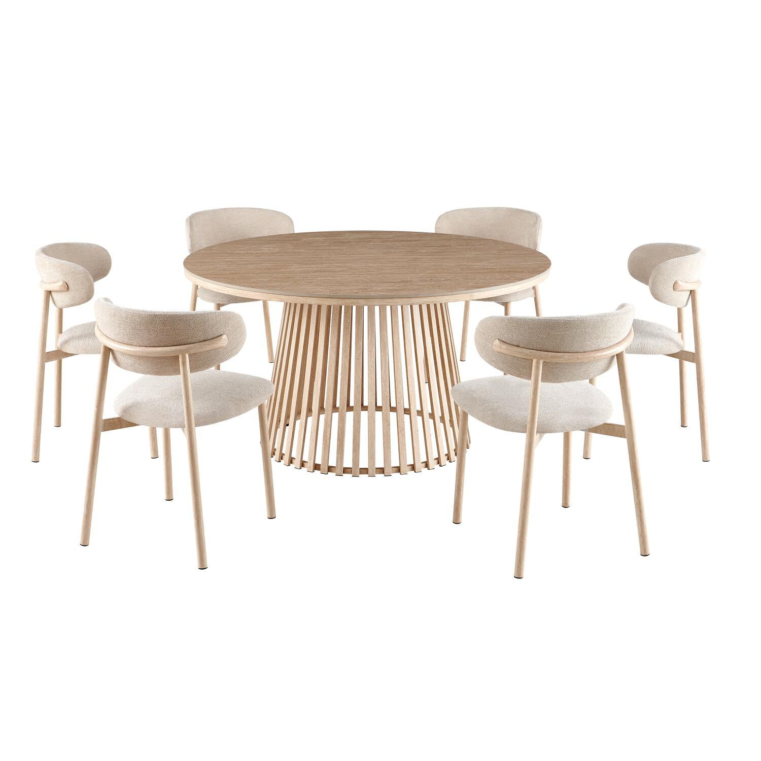 Comedor 6 Puestos Donato Chenille Beige, Natural