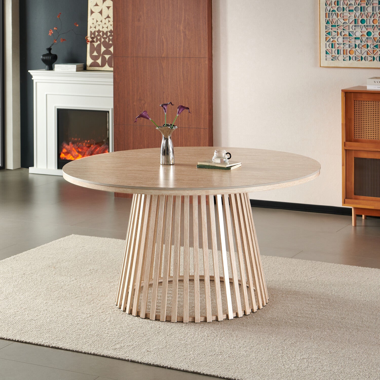 Comedor 6 Puestos Donato Chenille Beige, Natural