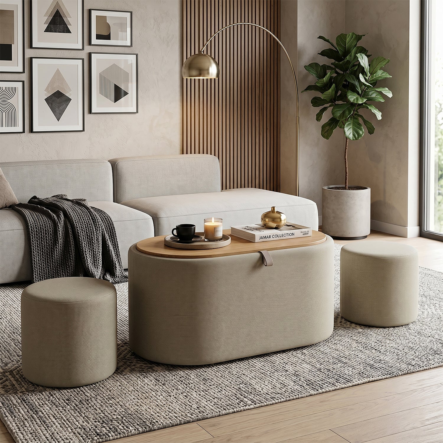 Mesa De Centro Issa Beige, Natural